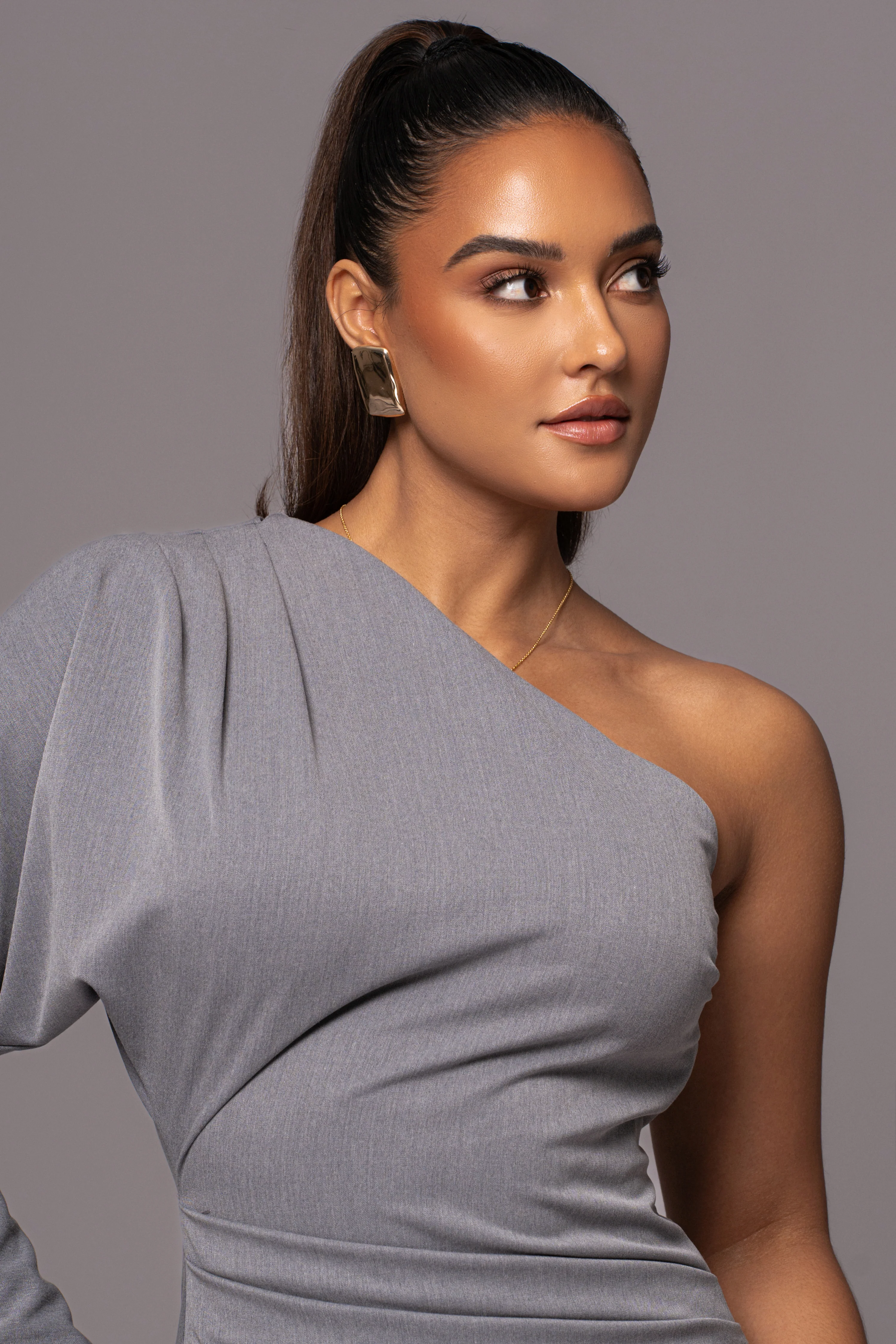Grey Racheal One Shoulder Midi Dress - Image 7