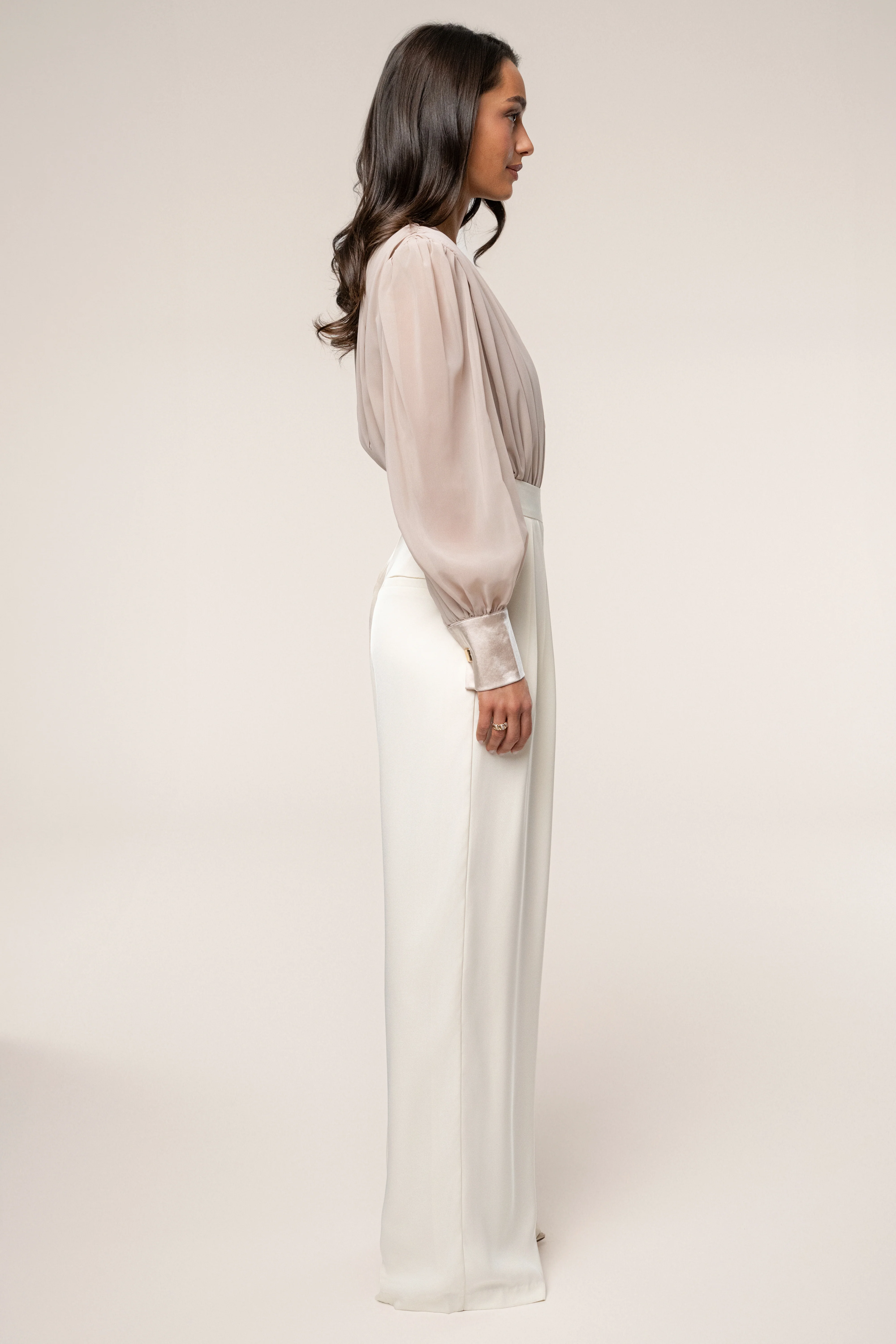 Beige Refined Pleated Chiffon Top - Image 10