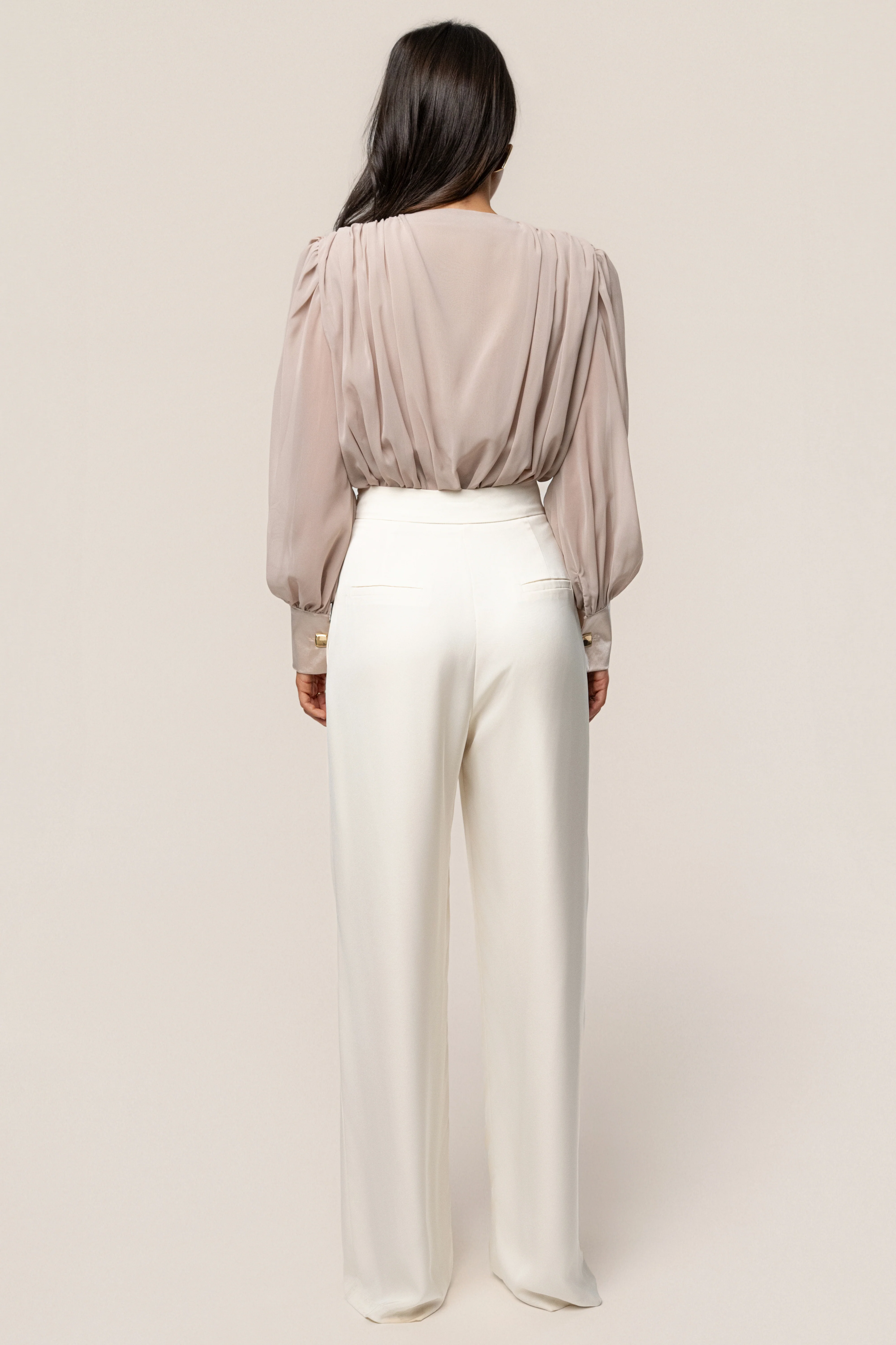 Beige Refined Pleated Chiffon Top - Image 13