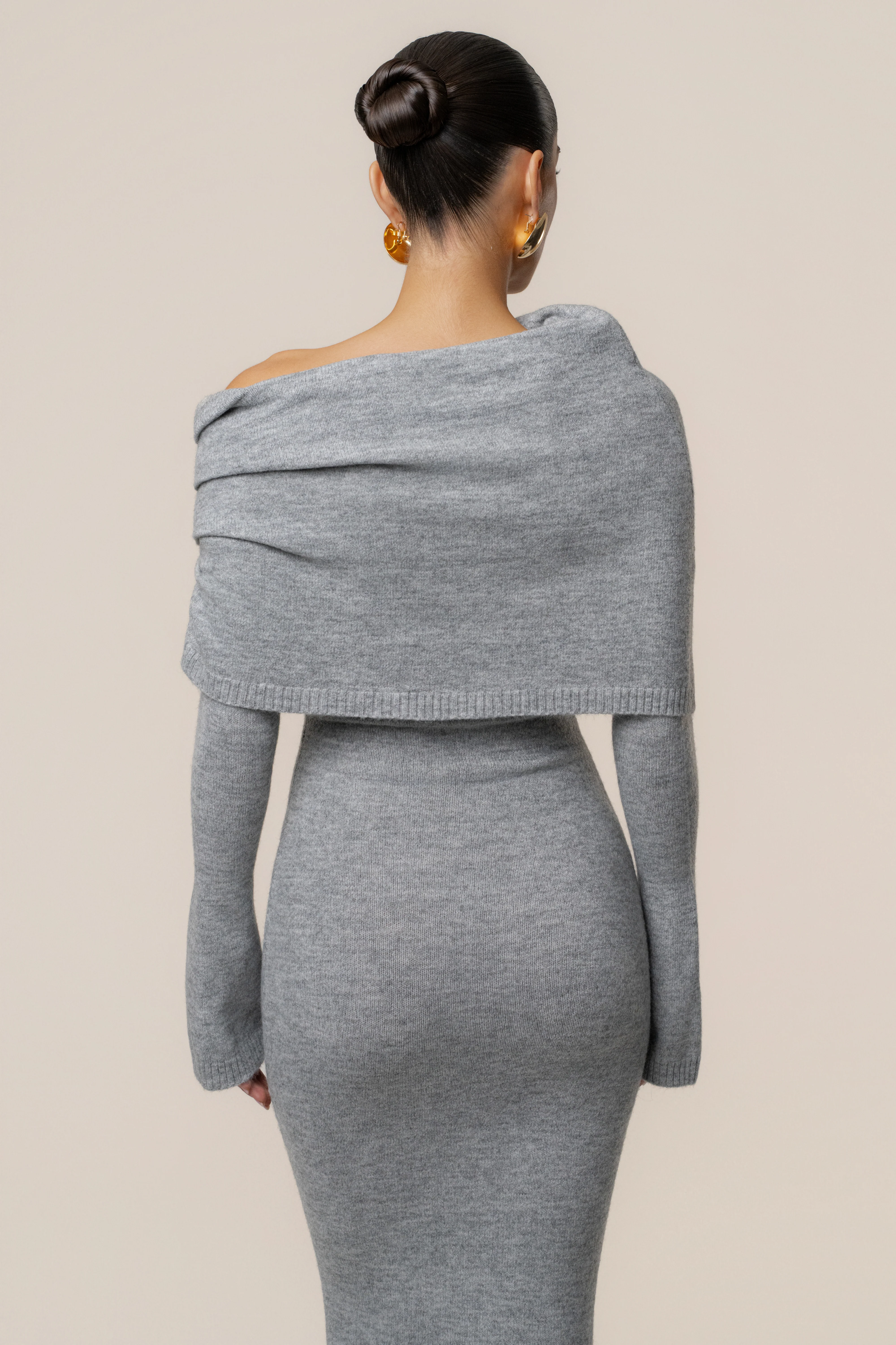 Grey Soft Haven Off-Shoulder Dress - Image 13