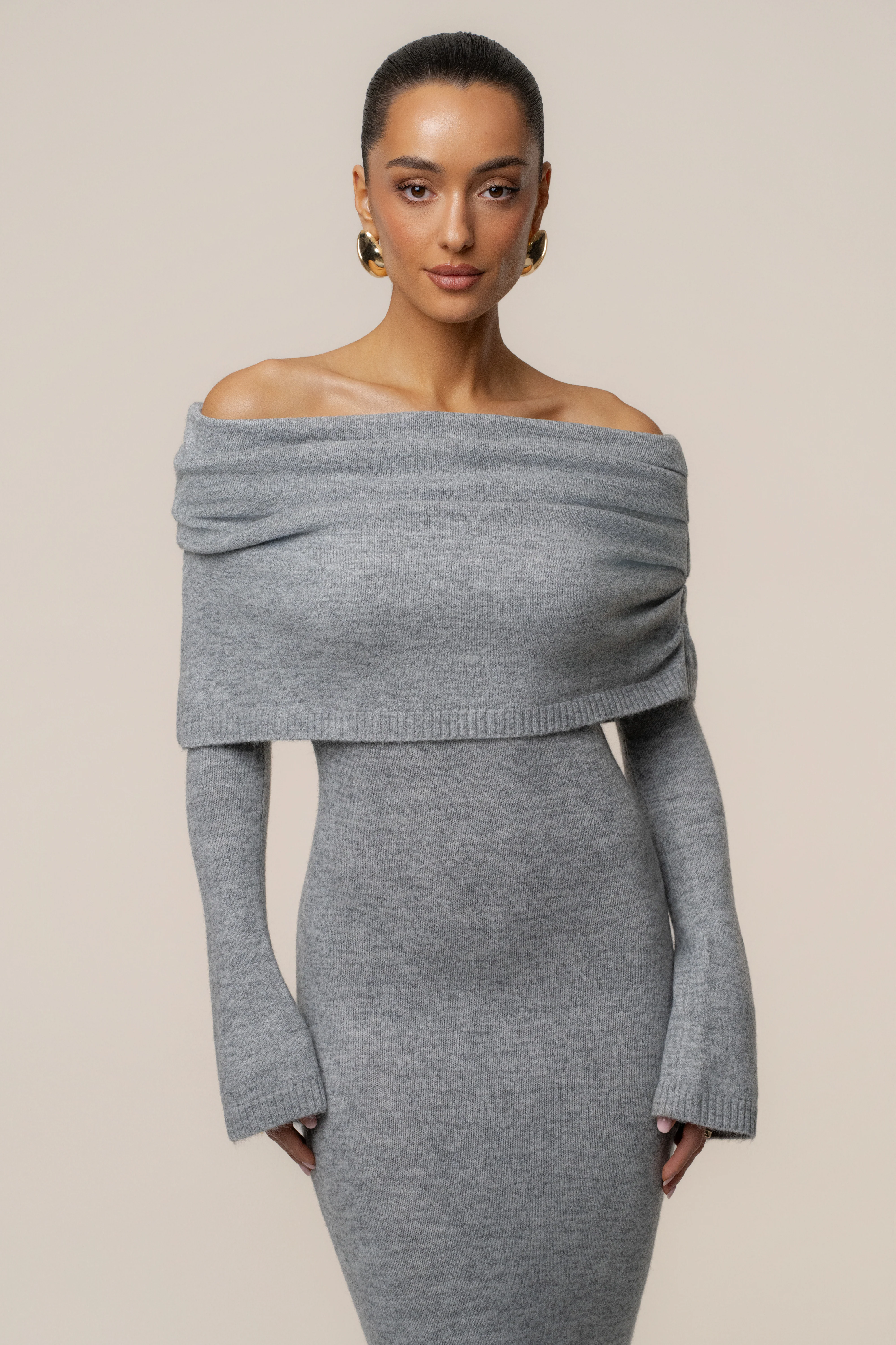 Grey Soft Haven Off-Shoulder Dress - Image 2
