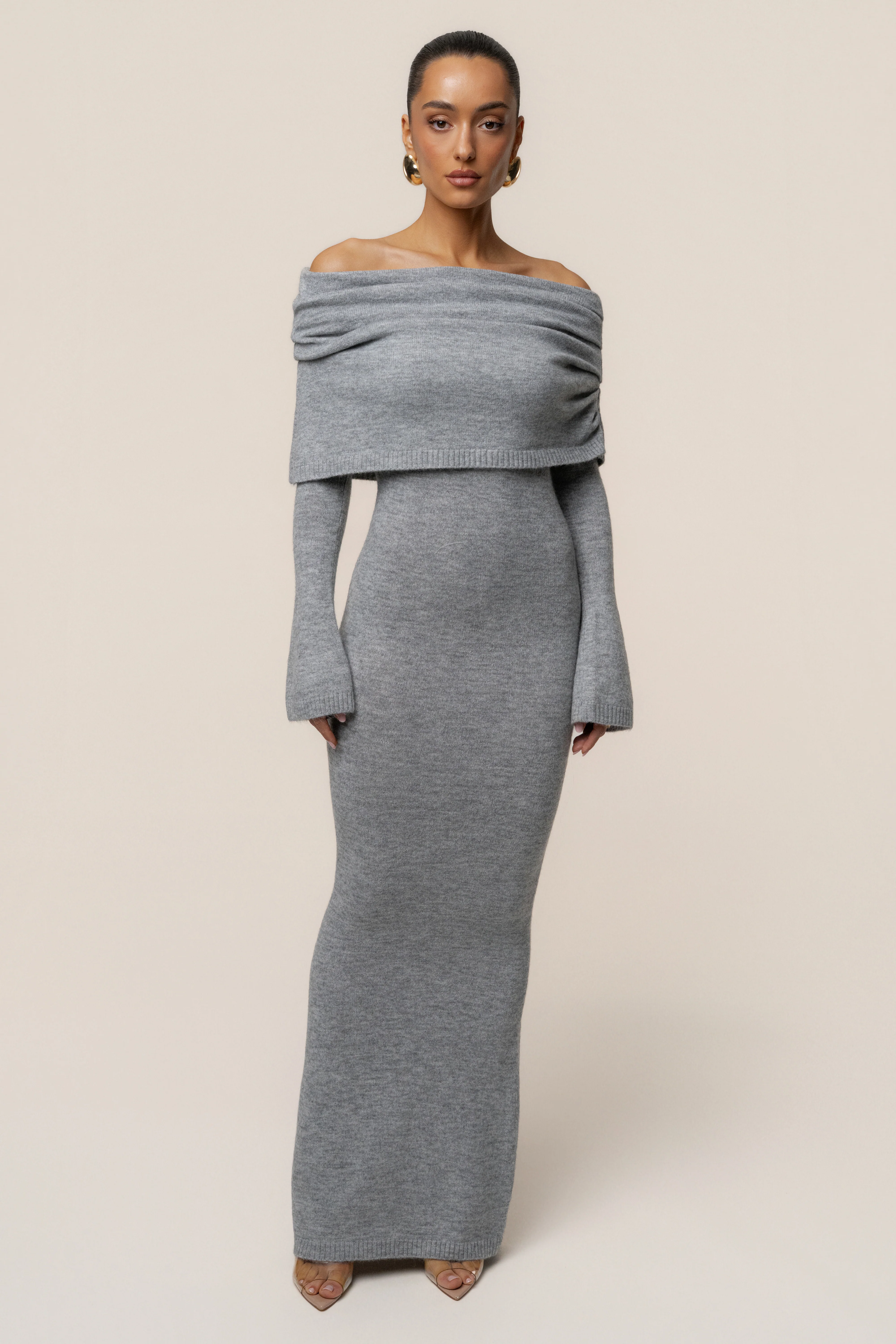 Grey Soft Haven Off-Shoulder Dress - Image 3