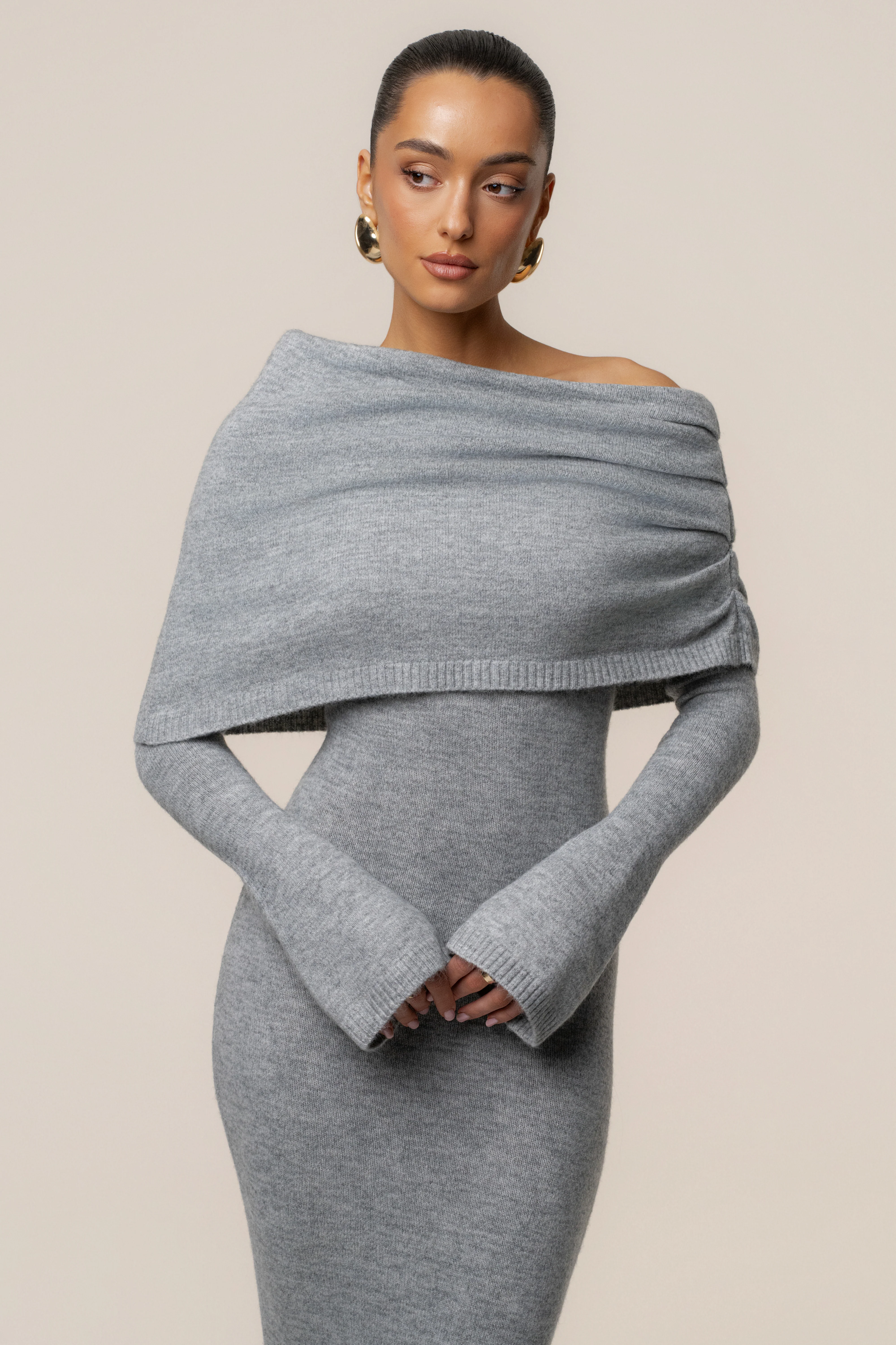 Grey Soft Haven Off-Shoulder Dress - Image 4