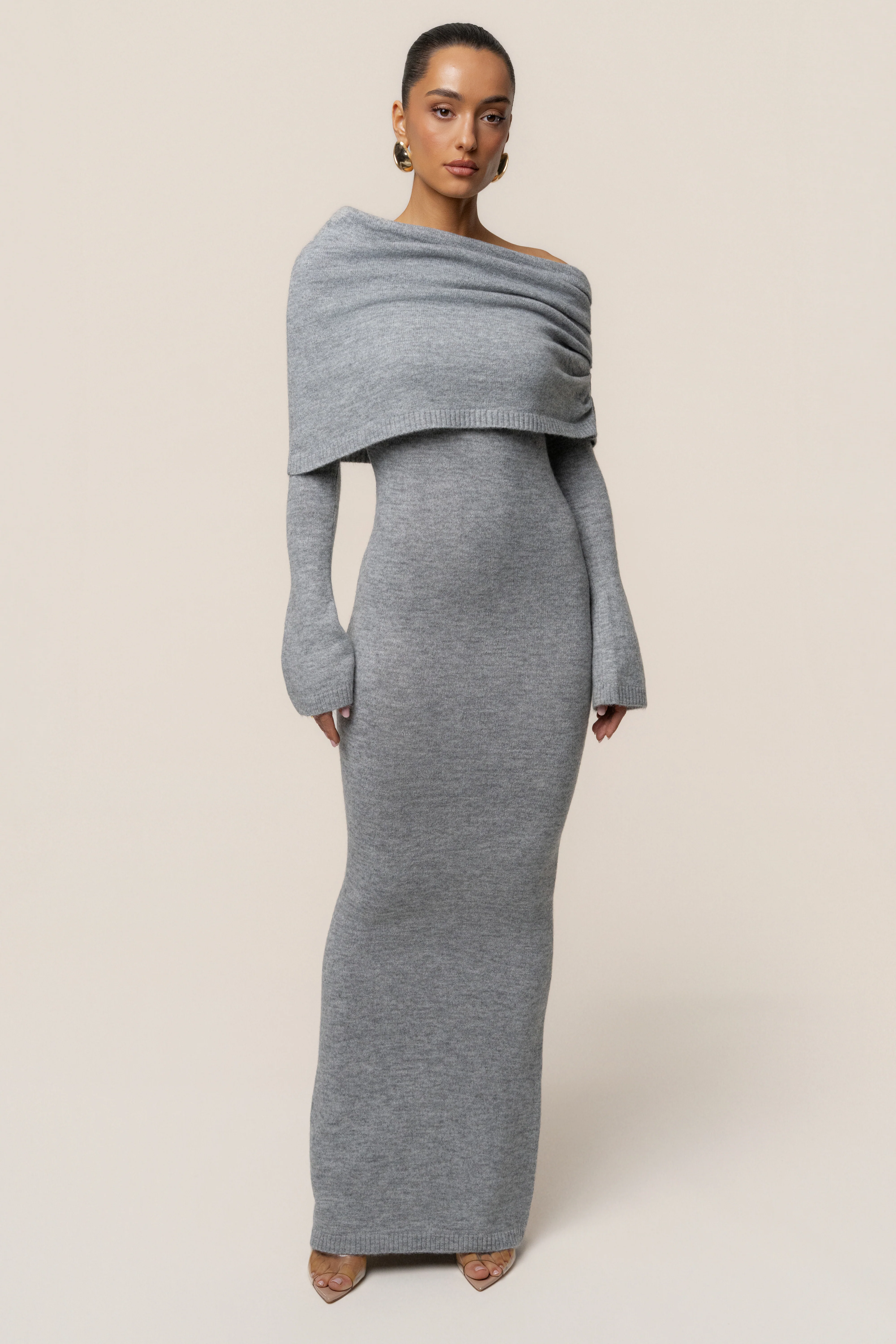 Grey Soft Haven Off-Shoulder Dress - Image 5