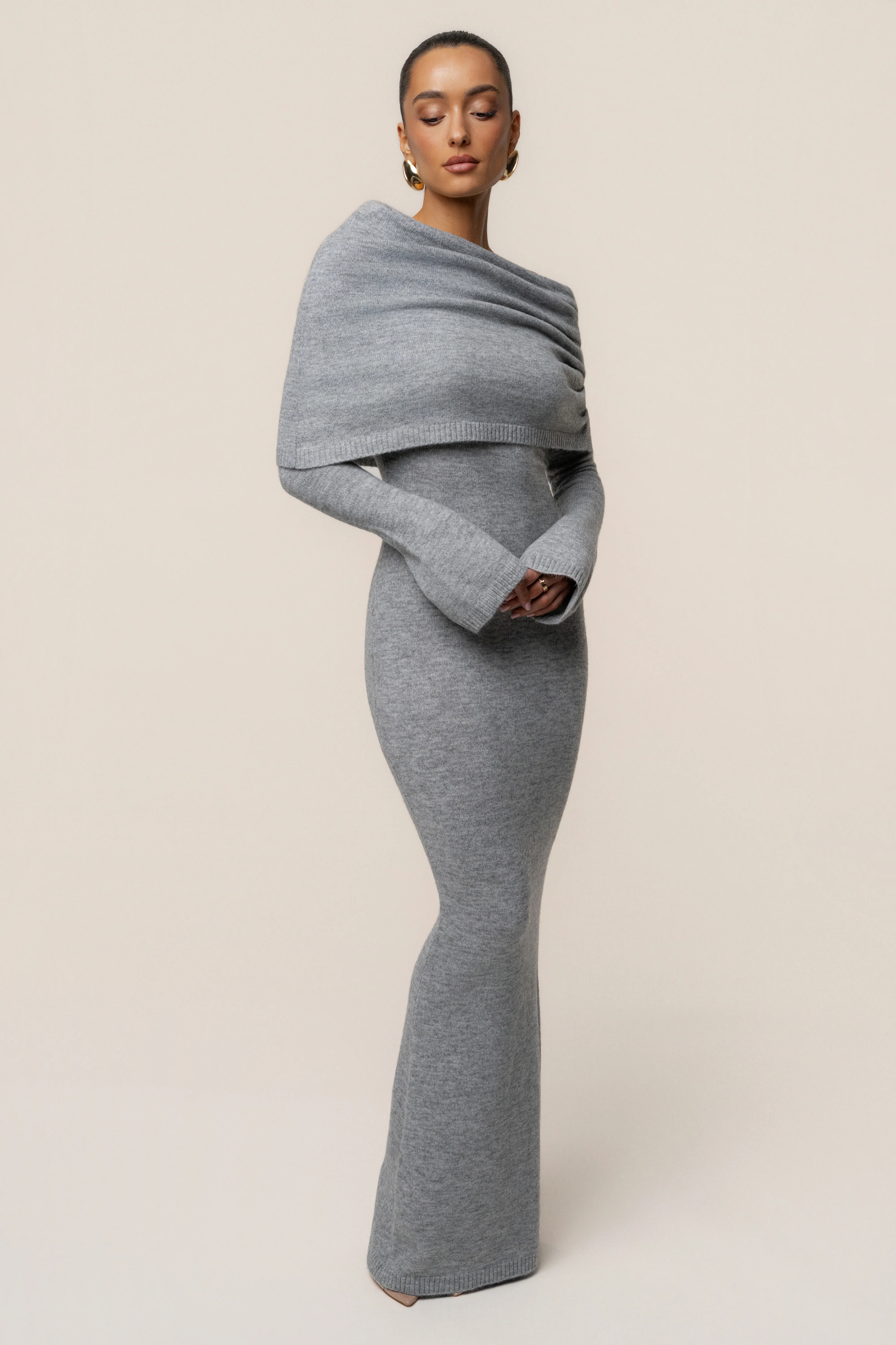 Grey Soft Haven Off-Shoulder Dress - Image 7