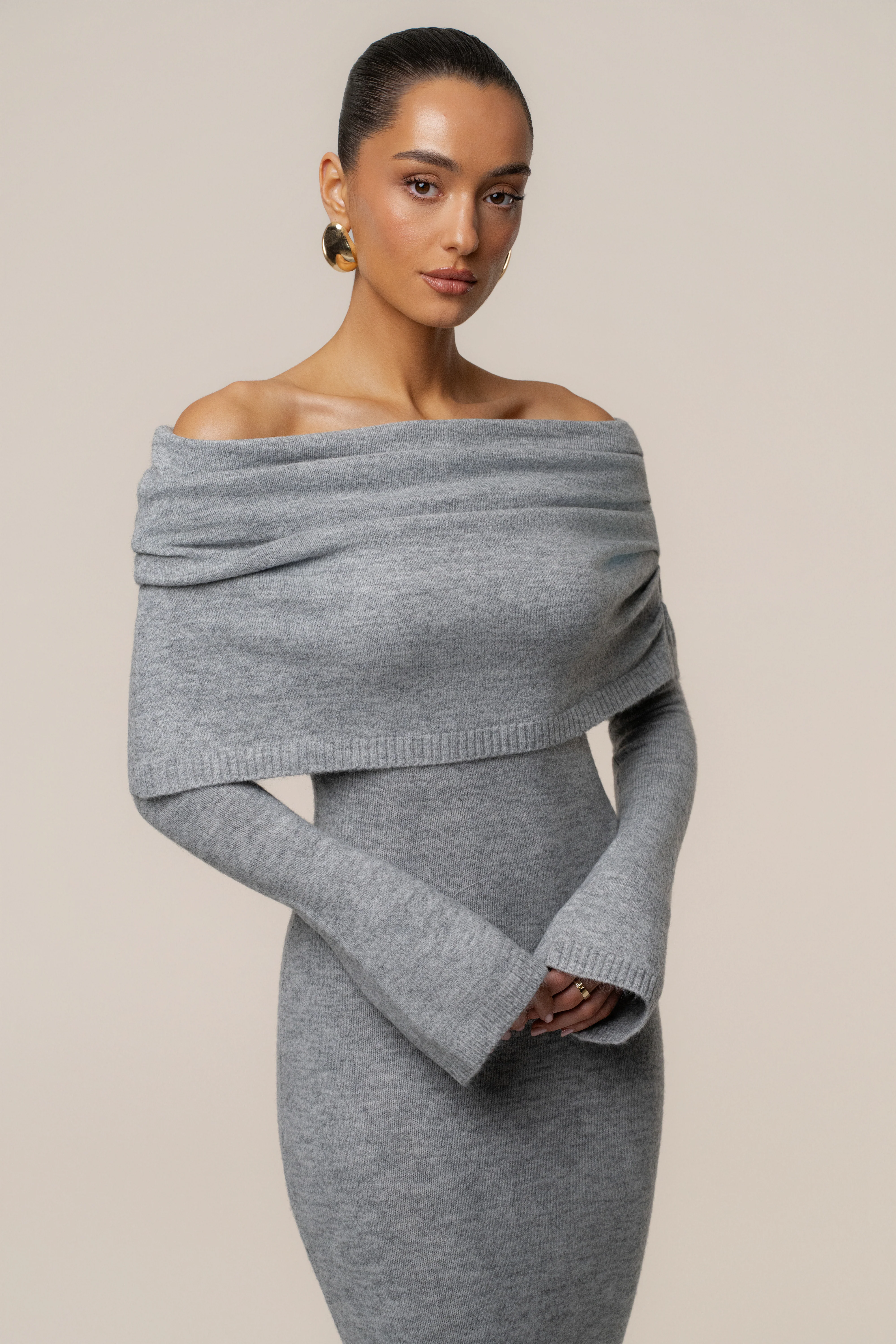 Grey Soft Haven Off-Shoulder Dress - Image 9