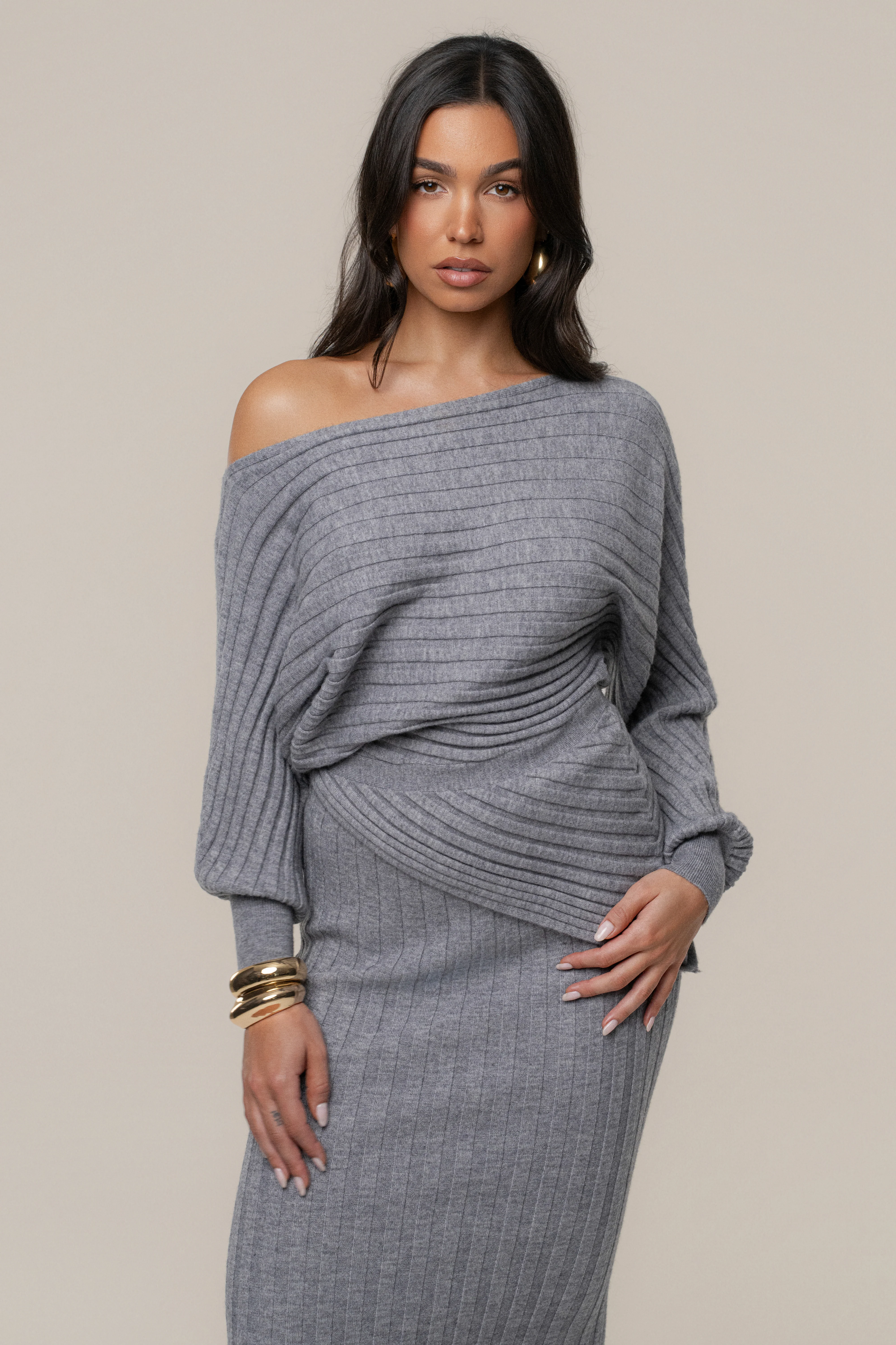 Heather Grey Clarity Ribbed Skirt Set - Image 3