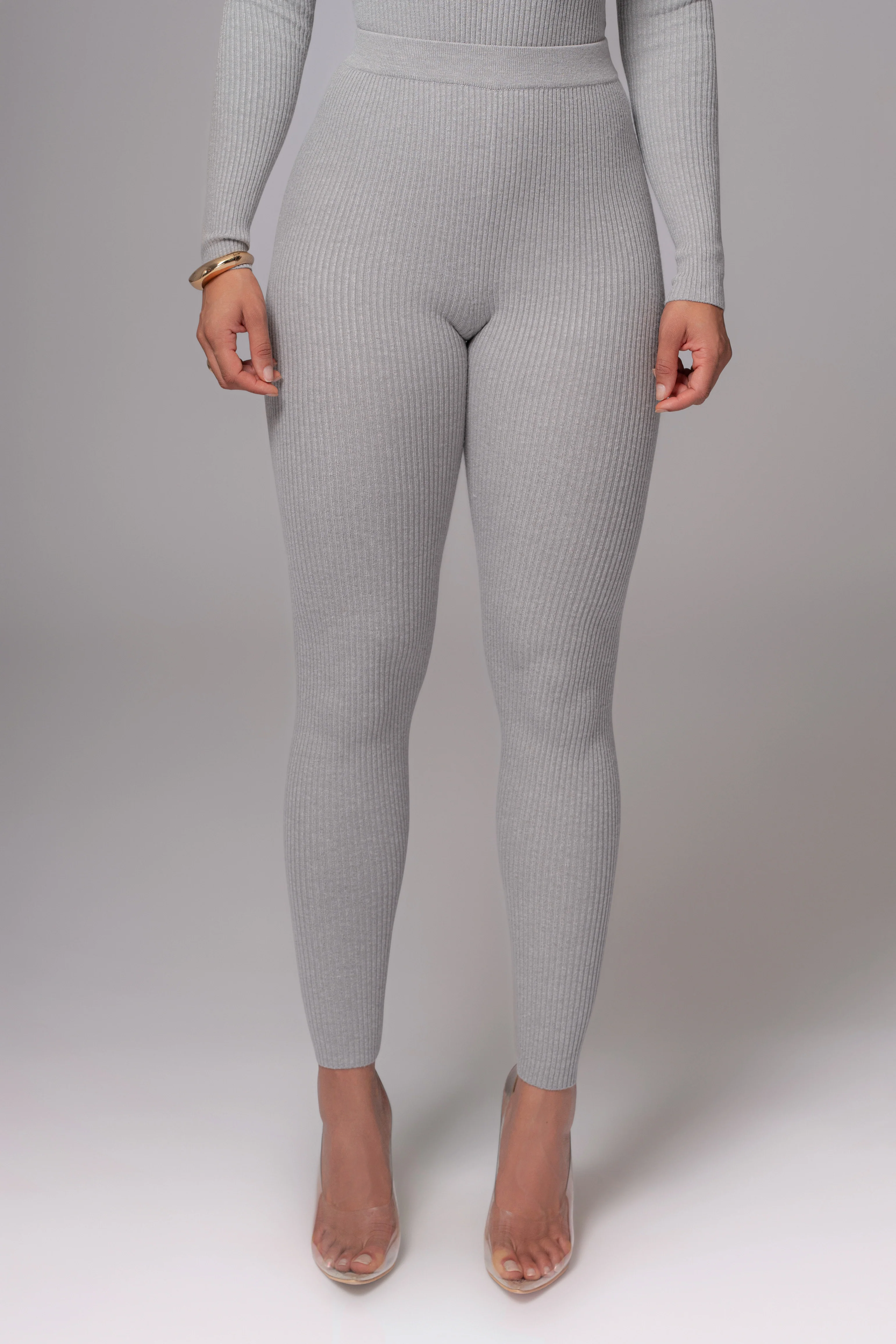 Heather Grey Naaya Ribbed Leggings - Image 3