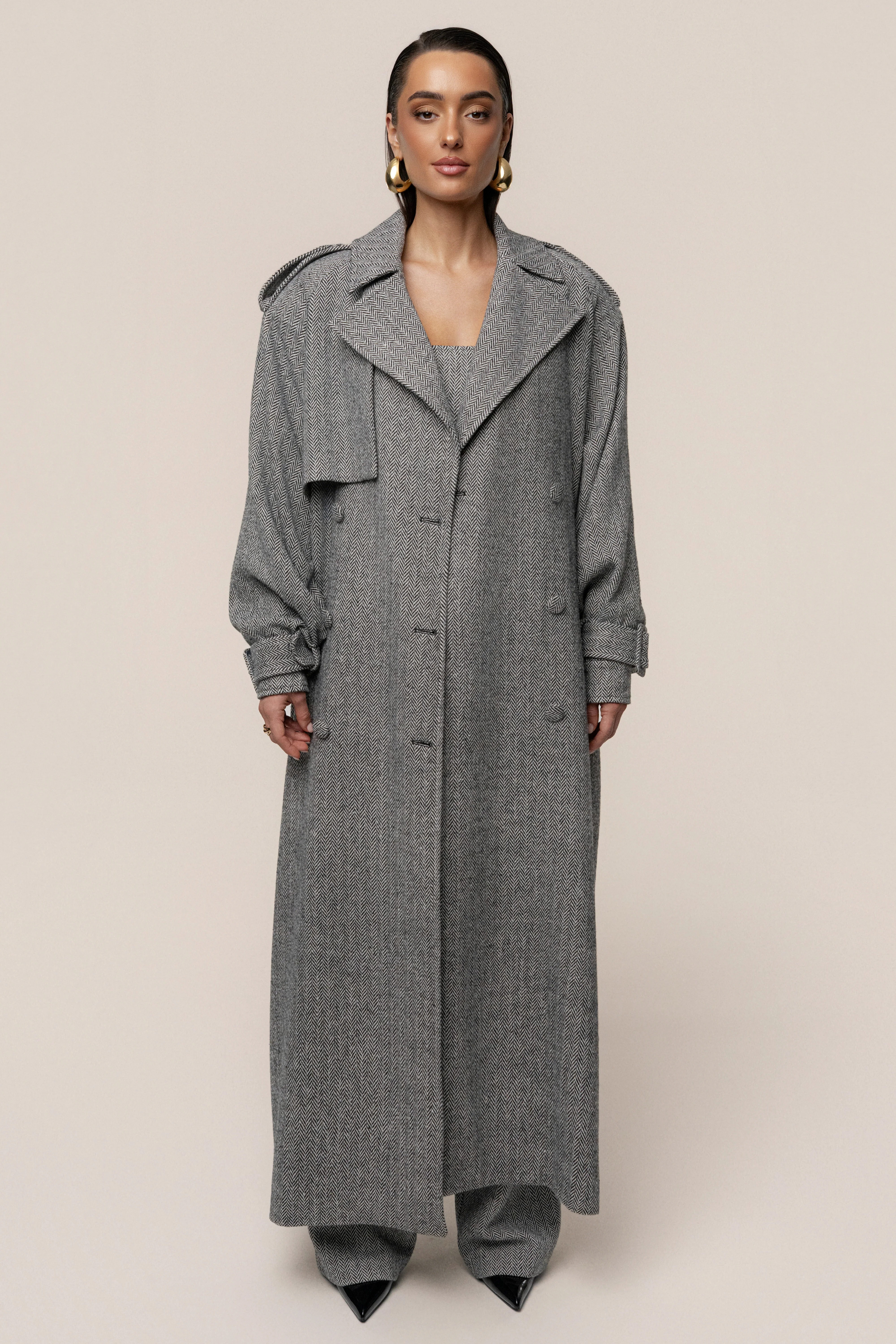 Herringbone Oversized Trench Coat - Image 3