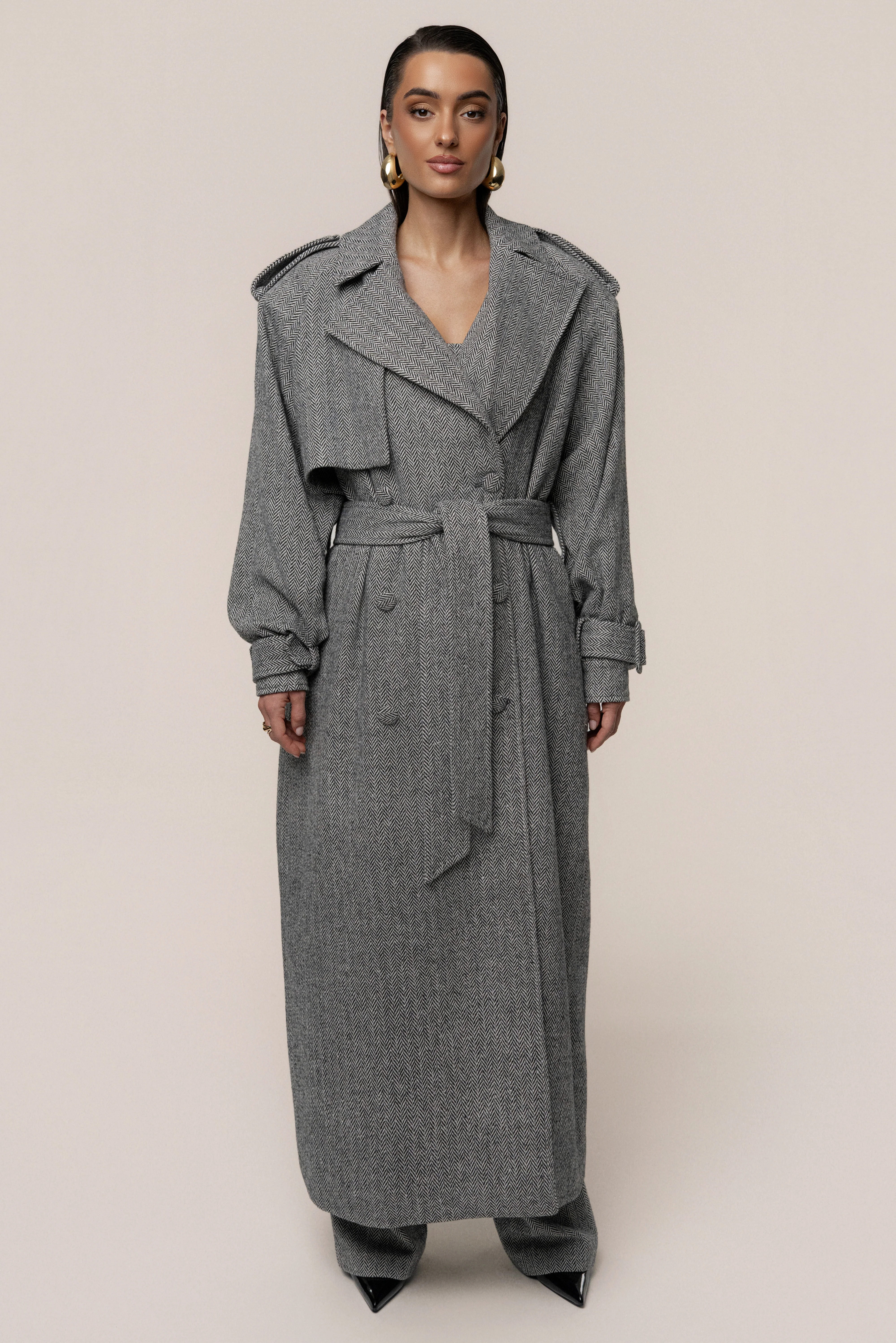 Herringbone Oversized Trench Coat - Image 5