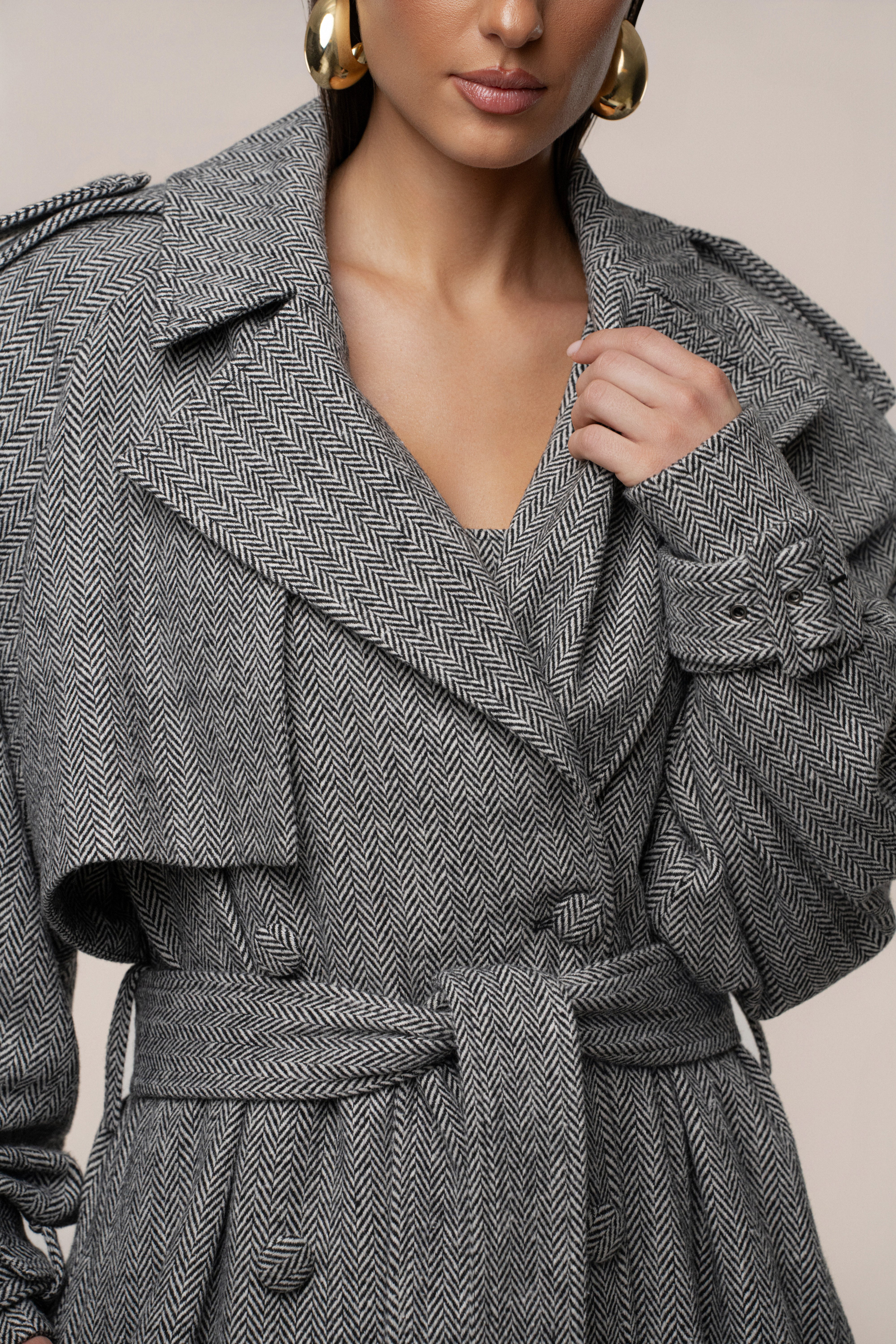 Herringbone Oversized Trench Coat - Image 6