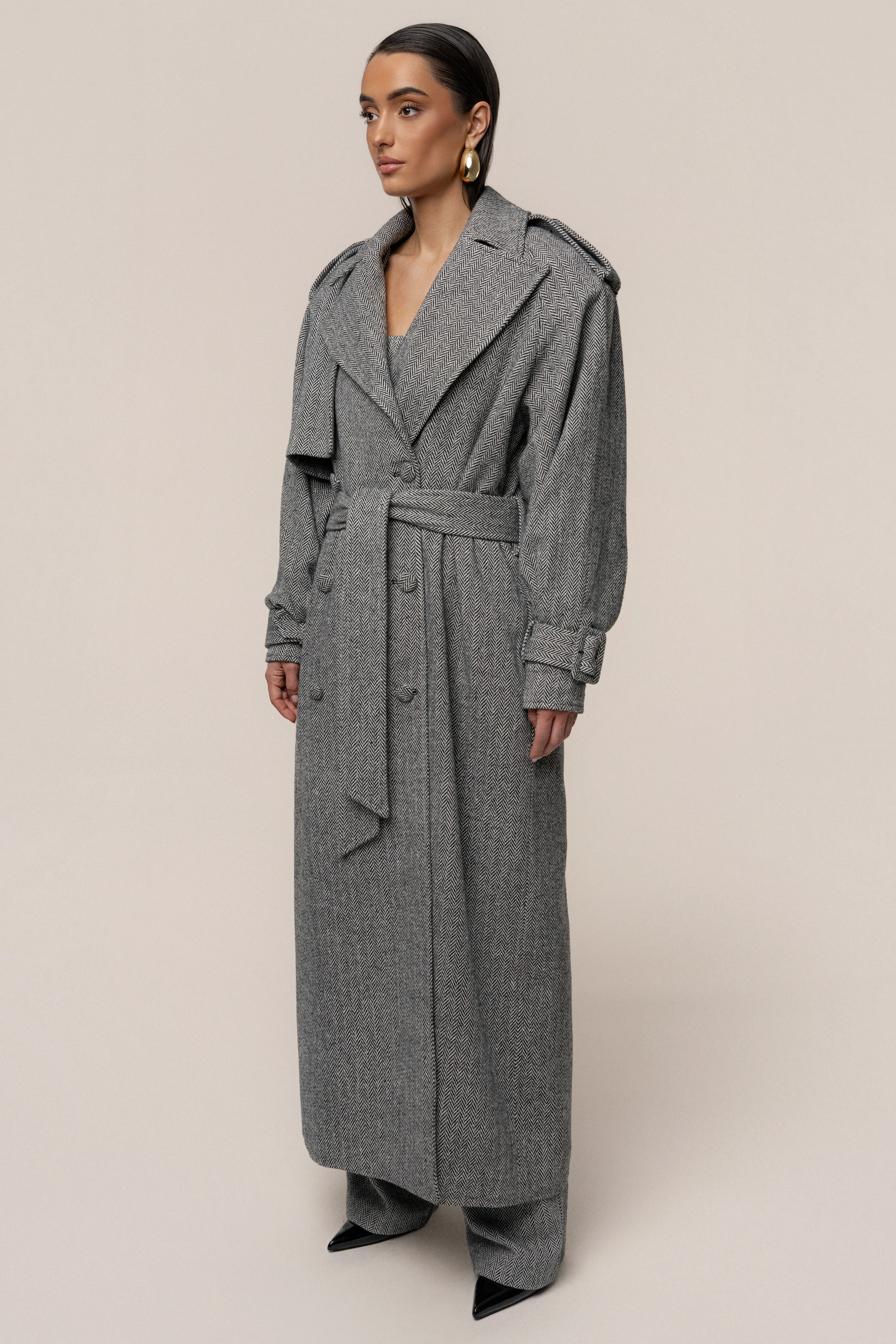 Herringbone Oversized Trench Coat - Image 7