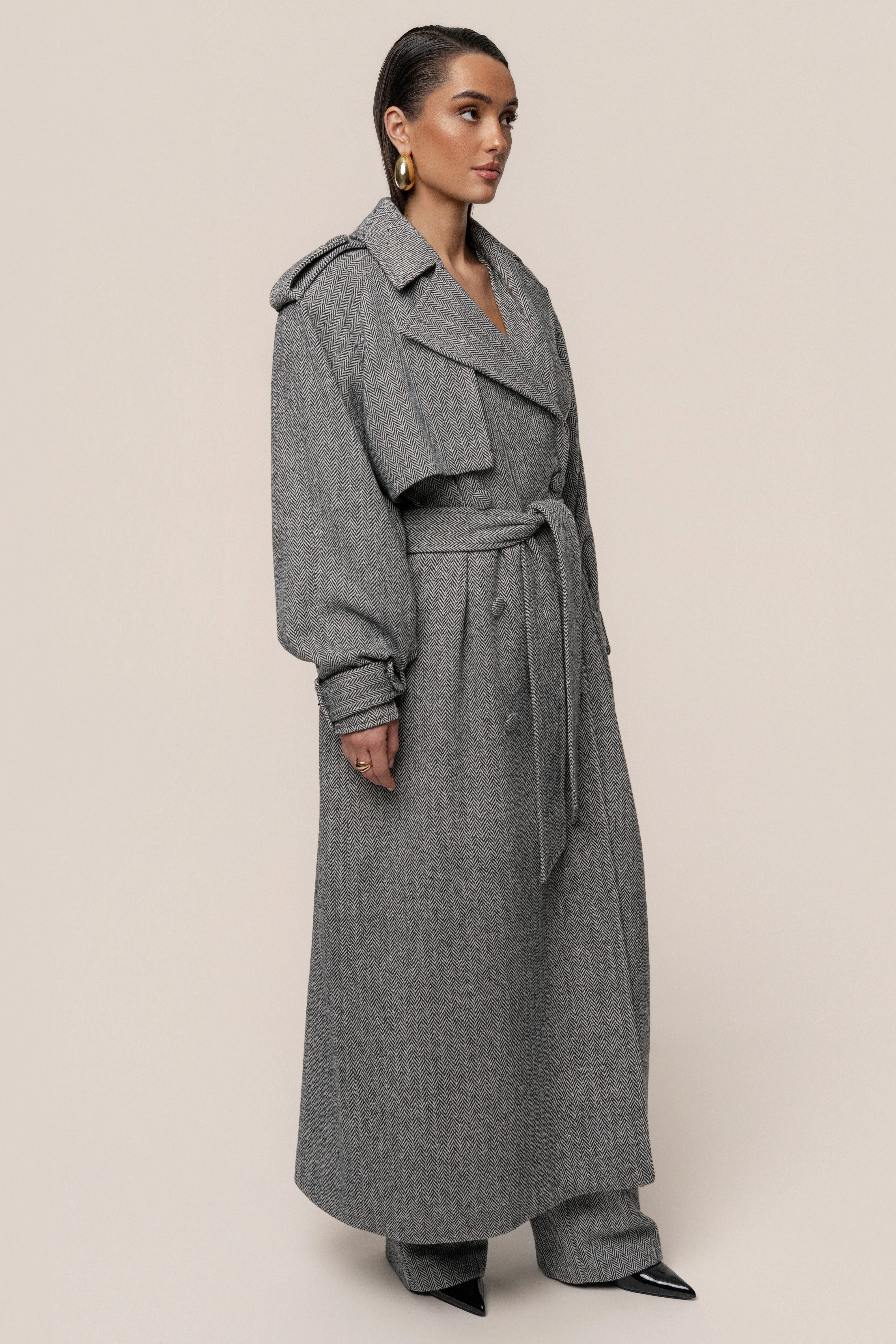 Herringbone Oversized Trench Coat - Image 8