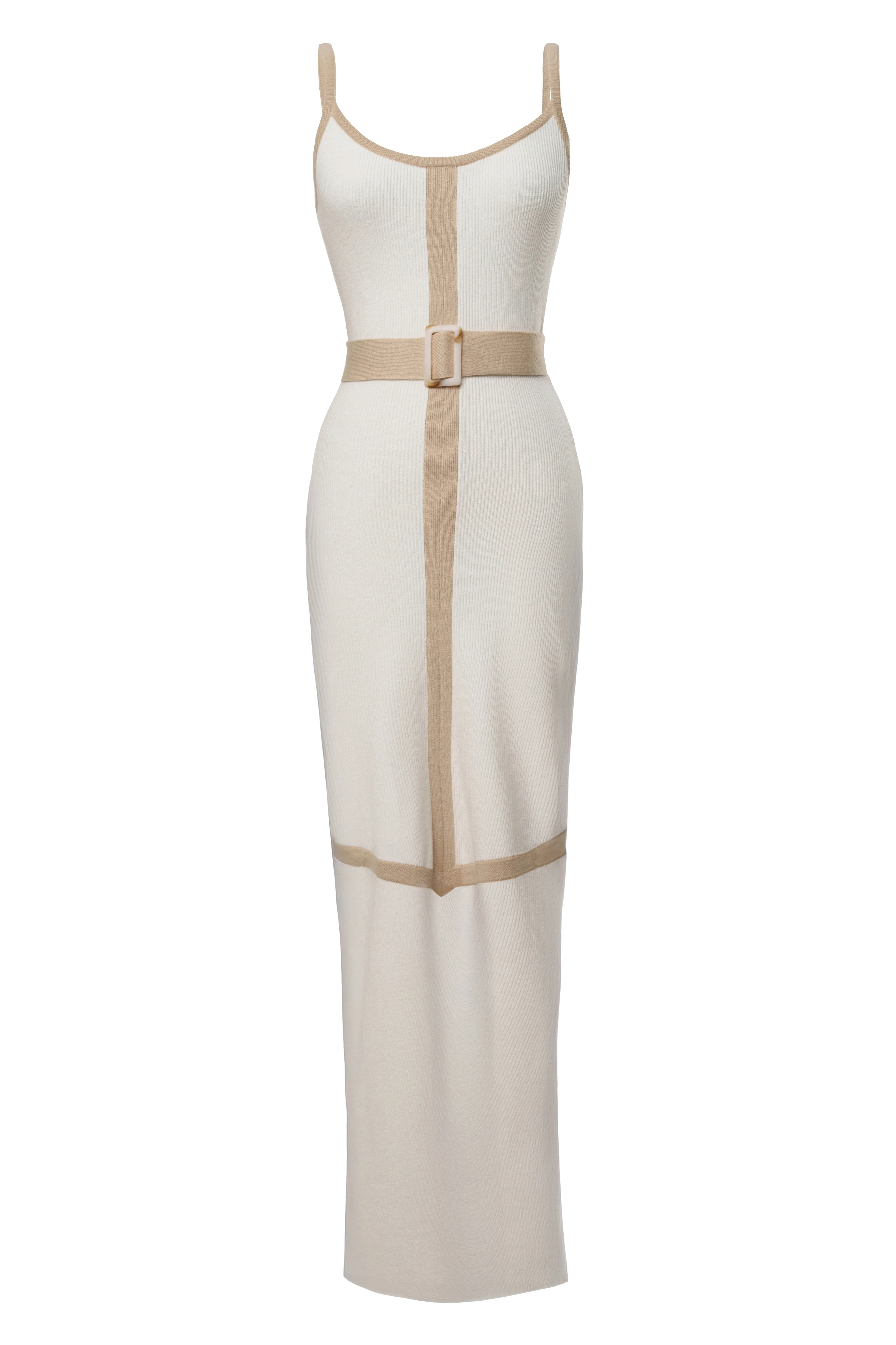 Ivory/Beige Belted Cami Maxi Dress - Image 3