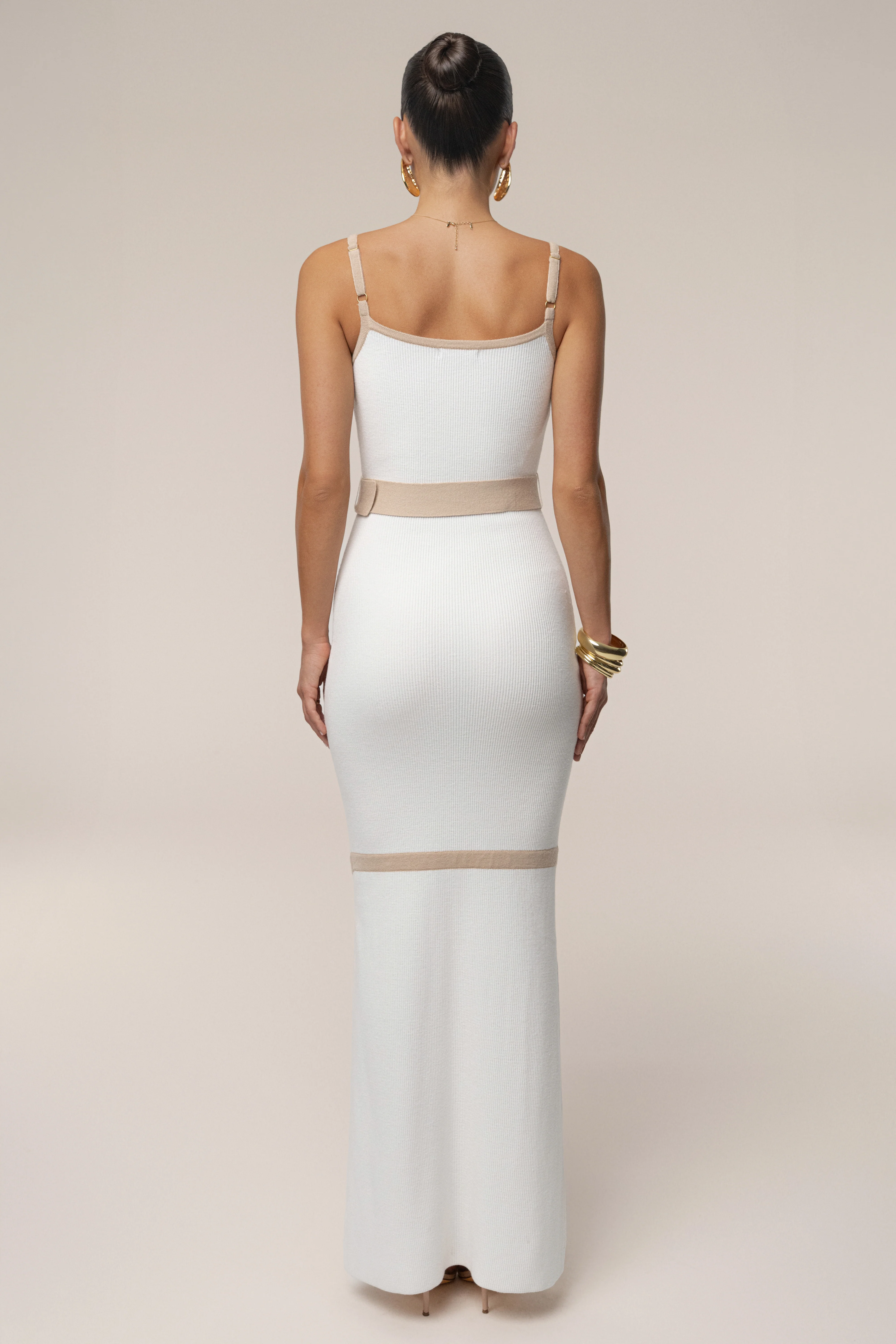 Ivory/Beige Belted Cami Maxi Dress - Image 7