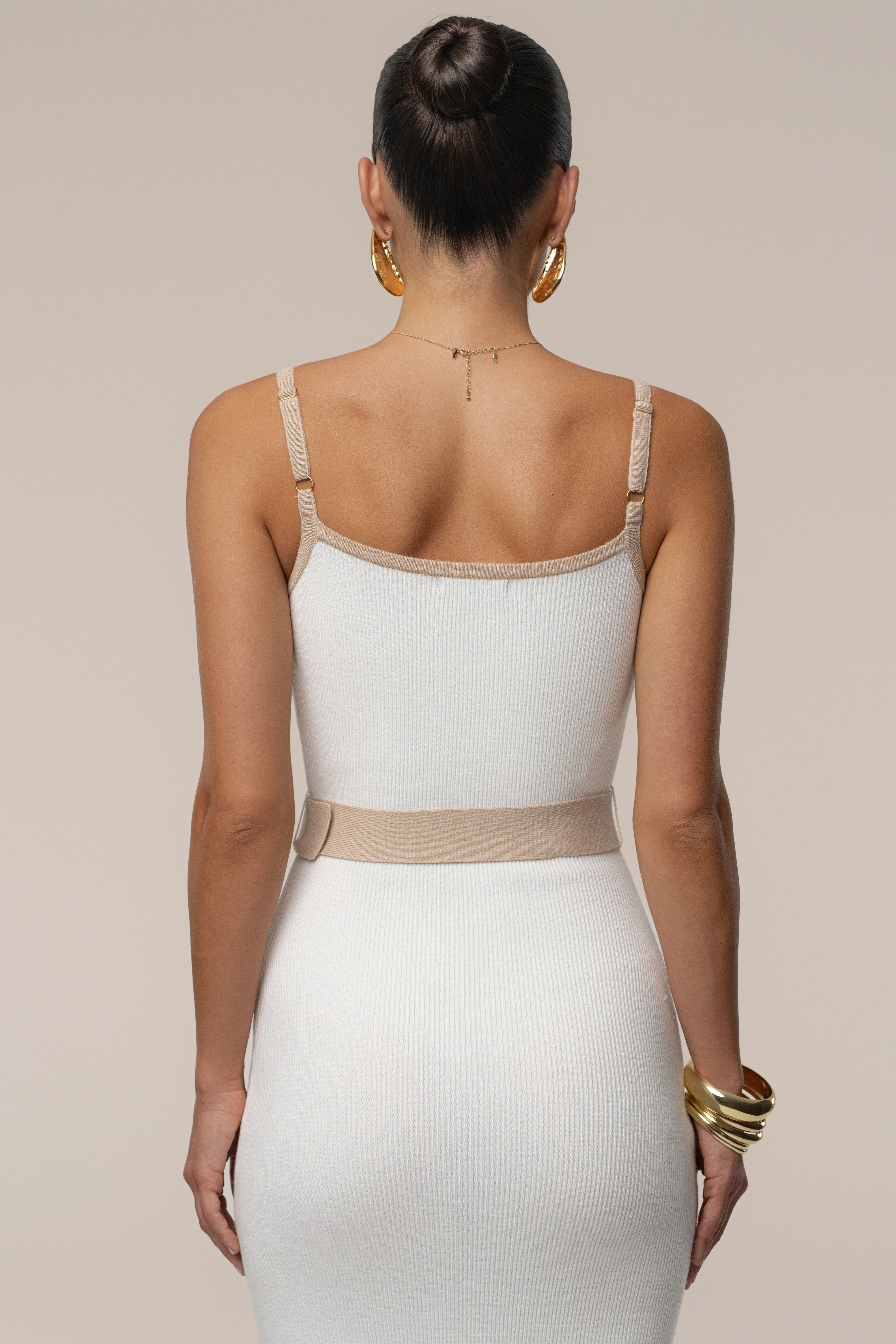 Ivory/Beige Belted Cami Maxi Dress - Image 8