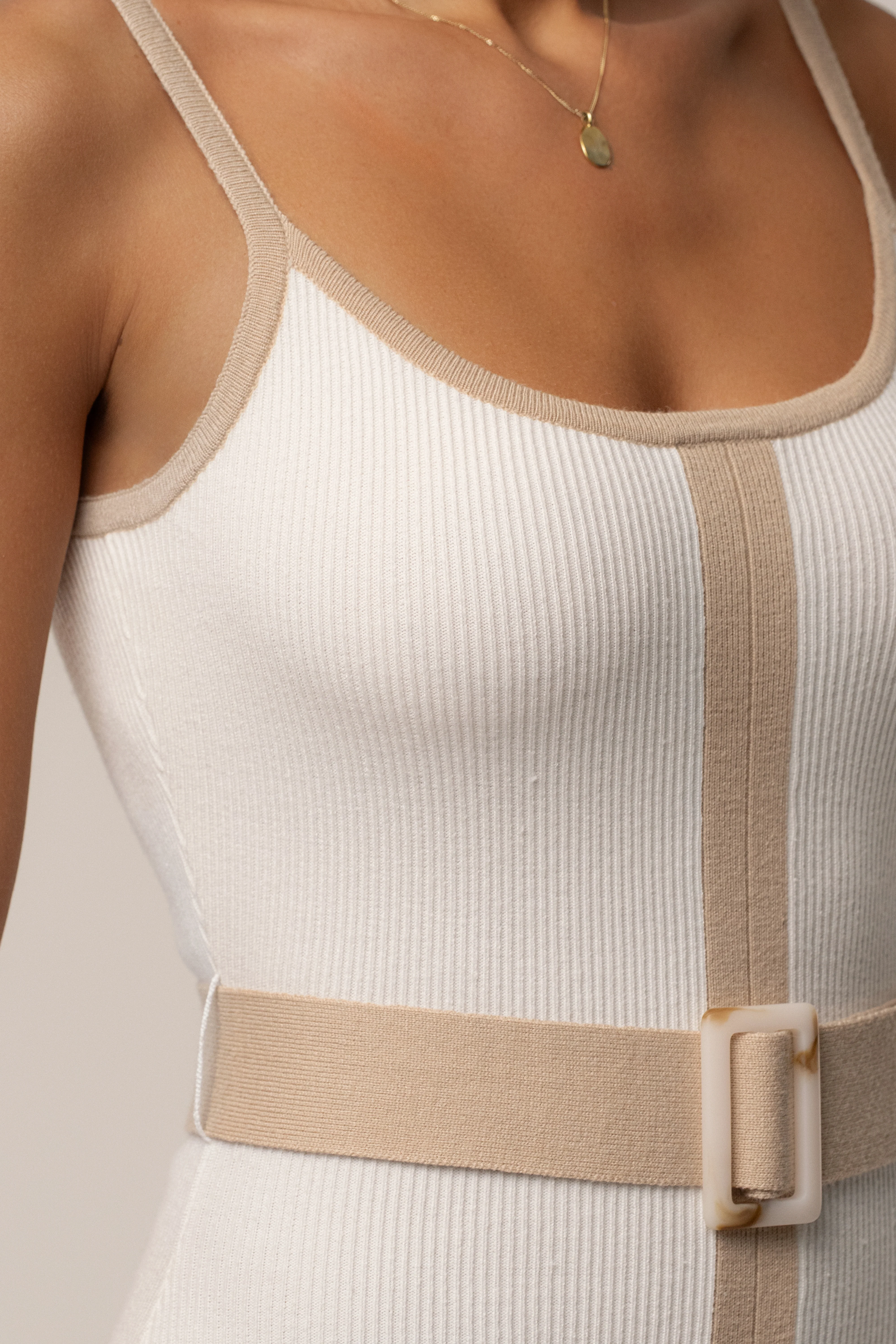 Ivory/Beige Belted Cami Maxi Dress - Image 9