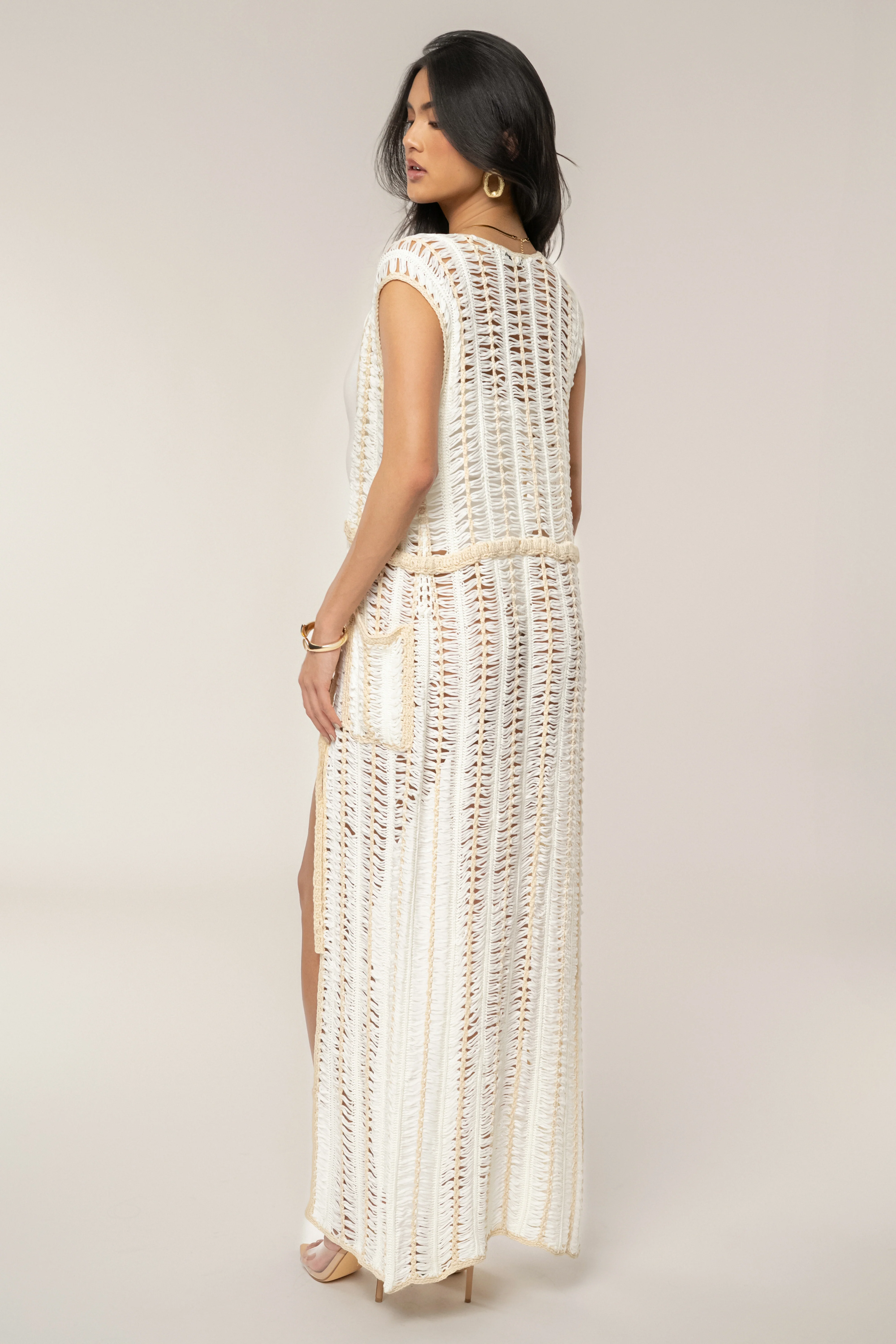 Ivory/Beige Marcelle Crochet Maxi Dress - Image 11