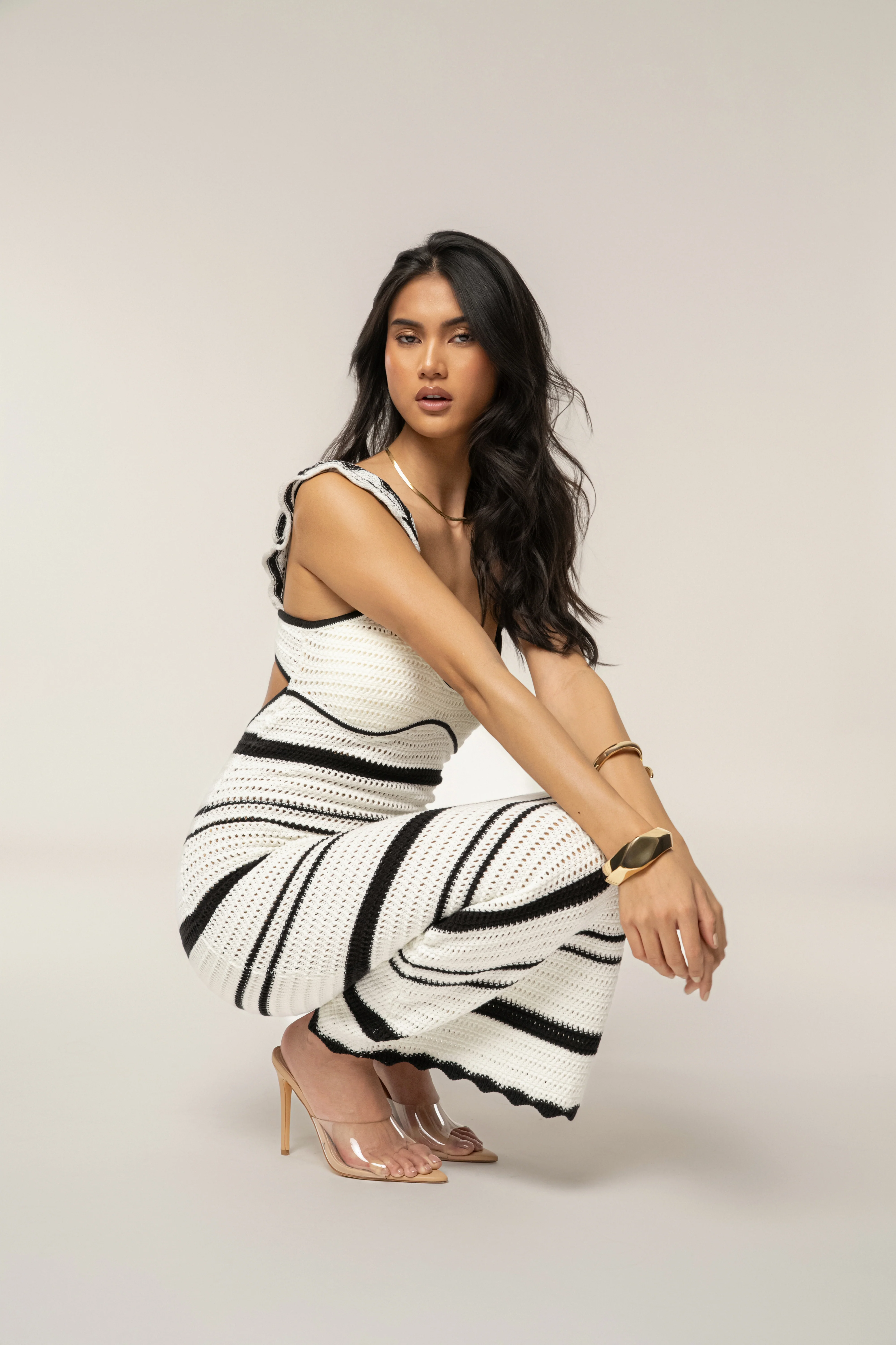 Ivory/Black Norina Striped Midi Dress - Image 4