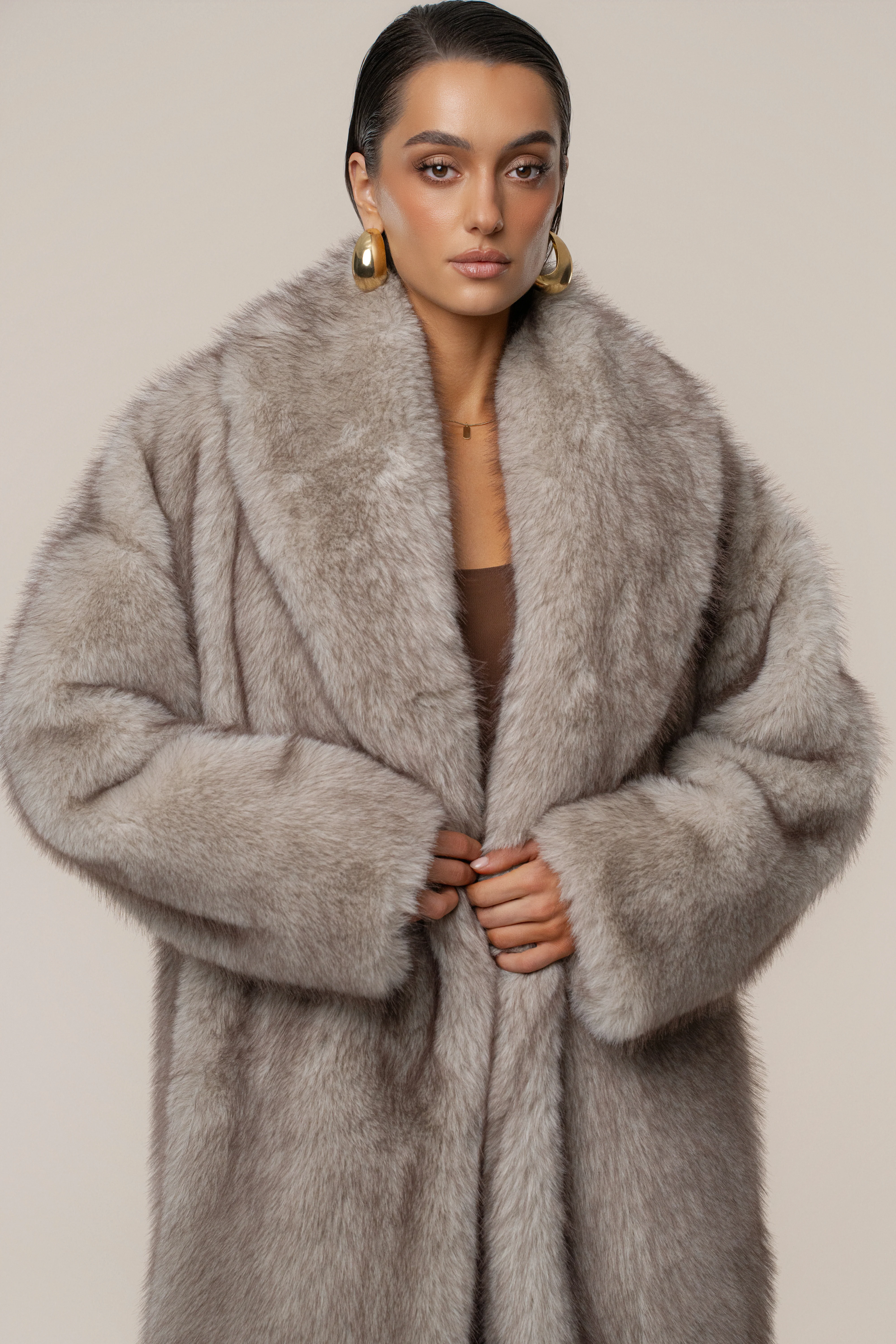 Ivory/Brown Aspen Days Faux Fur Coat - Image 3