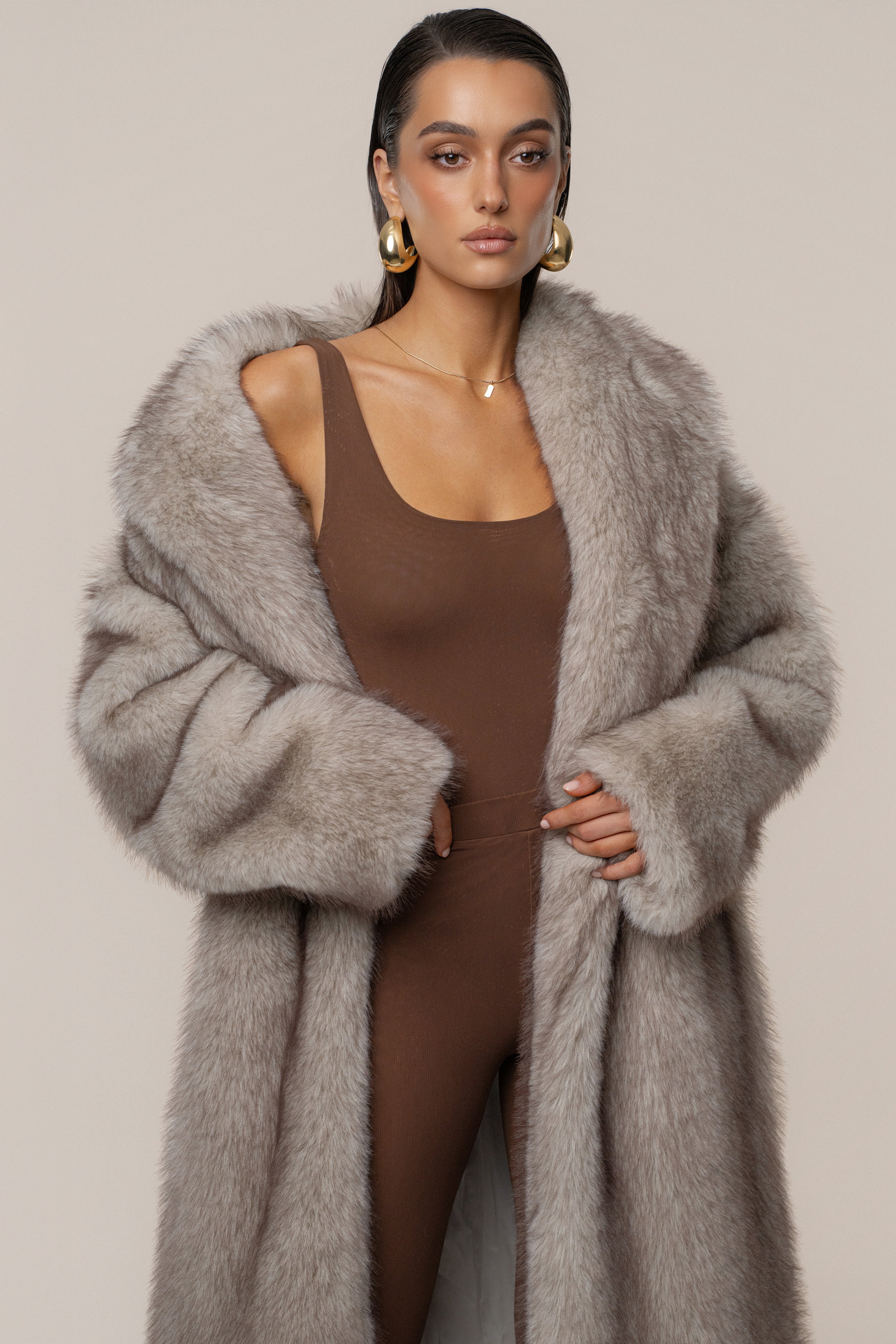 Ivory/Brown Aspen Days Faux Fur Coat - Image 4