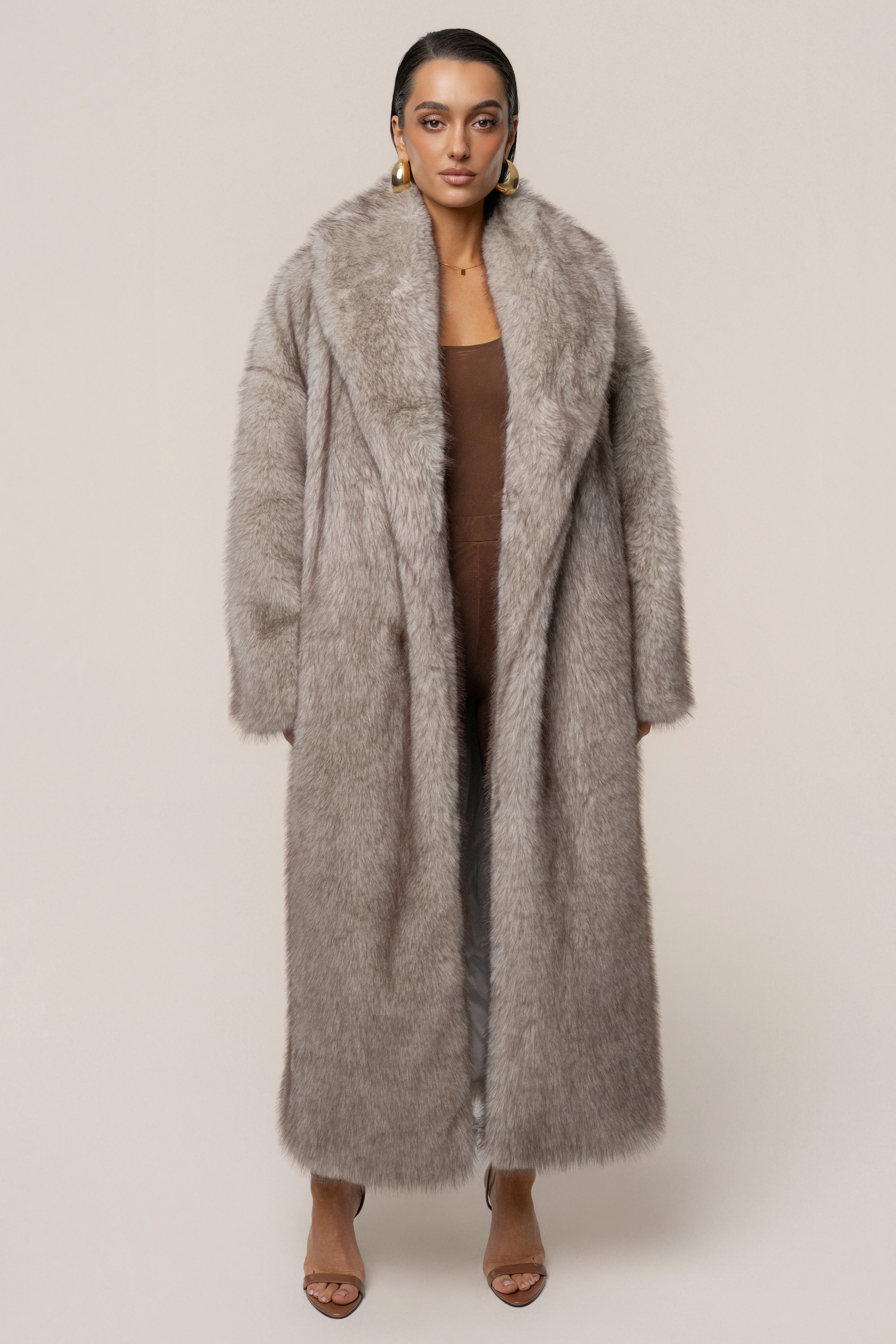 Ivory/Brown Aspen Days Faux Fur Coat - Image 6