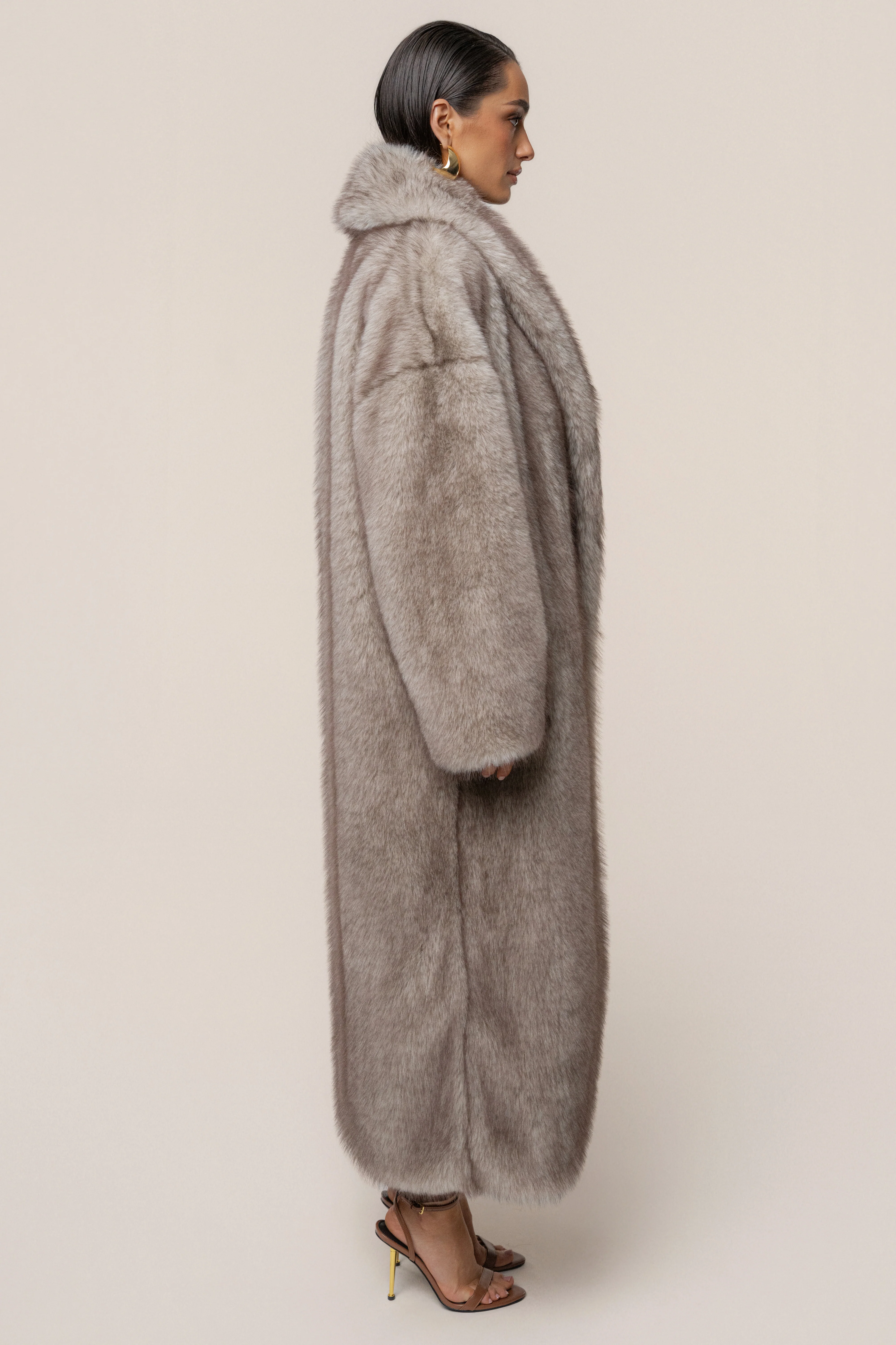 Ivory/Brown Aspen Days Faux Fur Coat - Image 9
