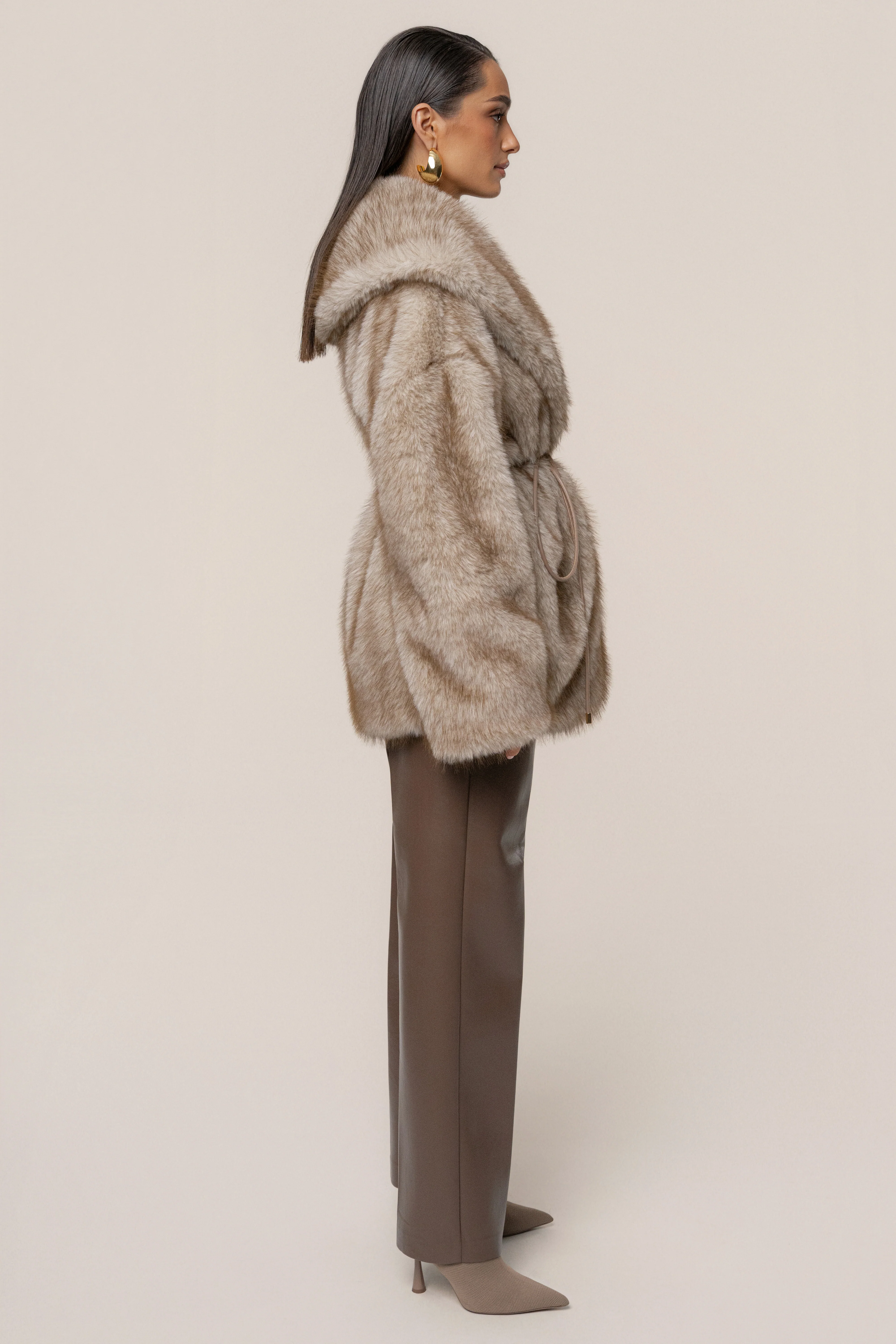 Ivory/Brown Soft Season Faux Fur Coat - Image 10