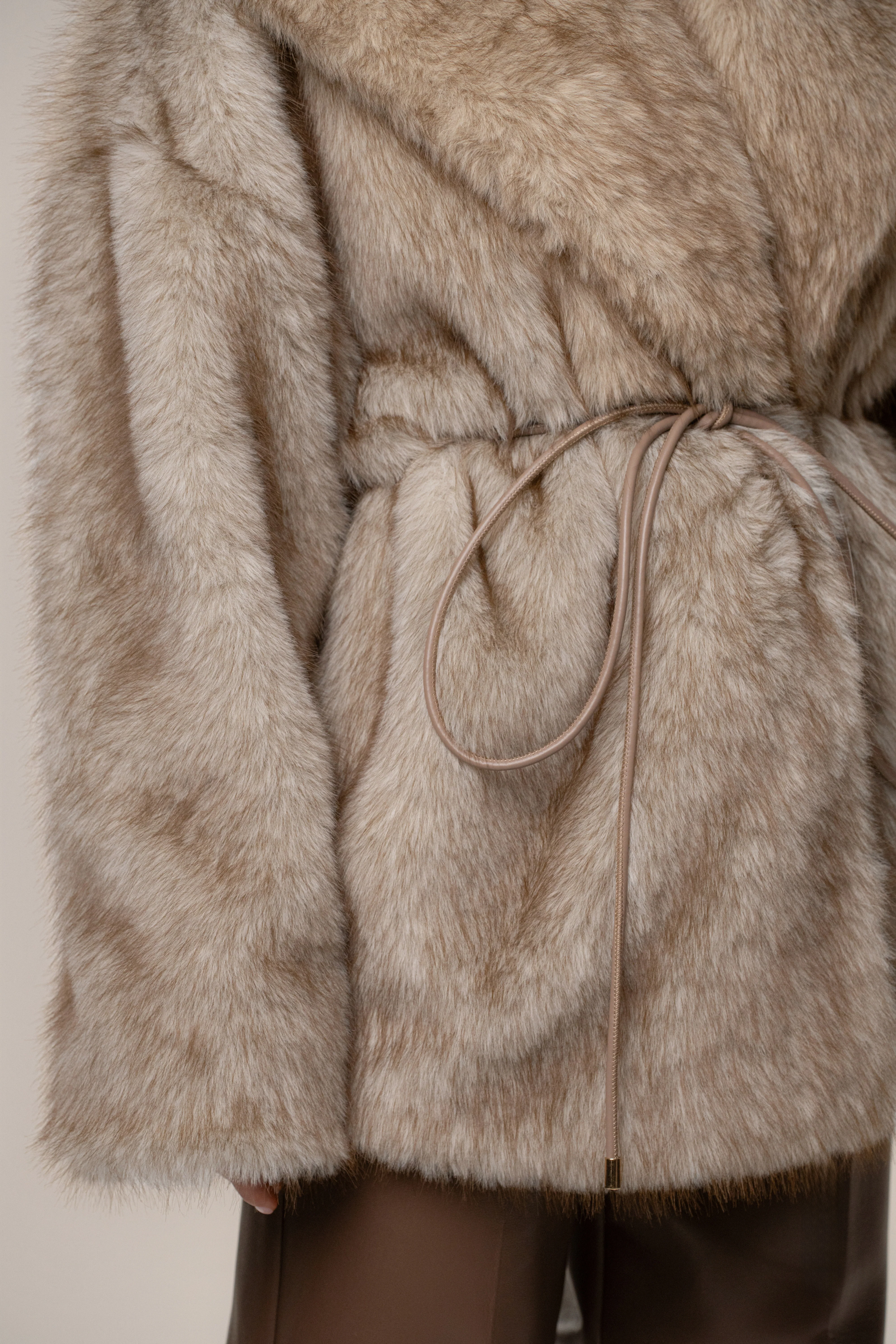 Ivory/Brown Soft Season Faux Fur Coat - Image 12