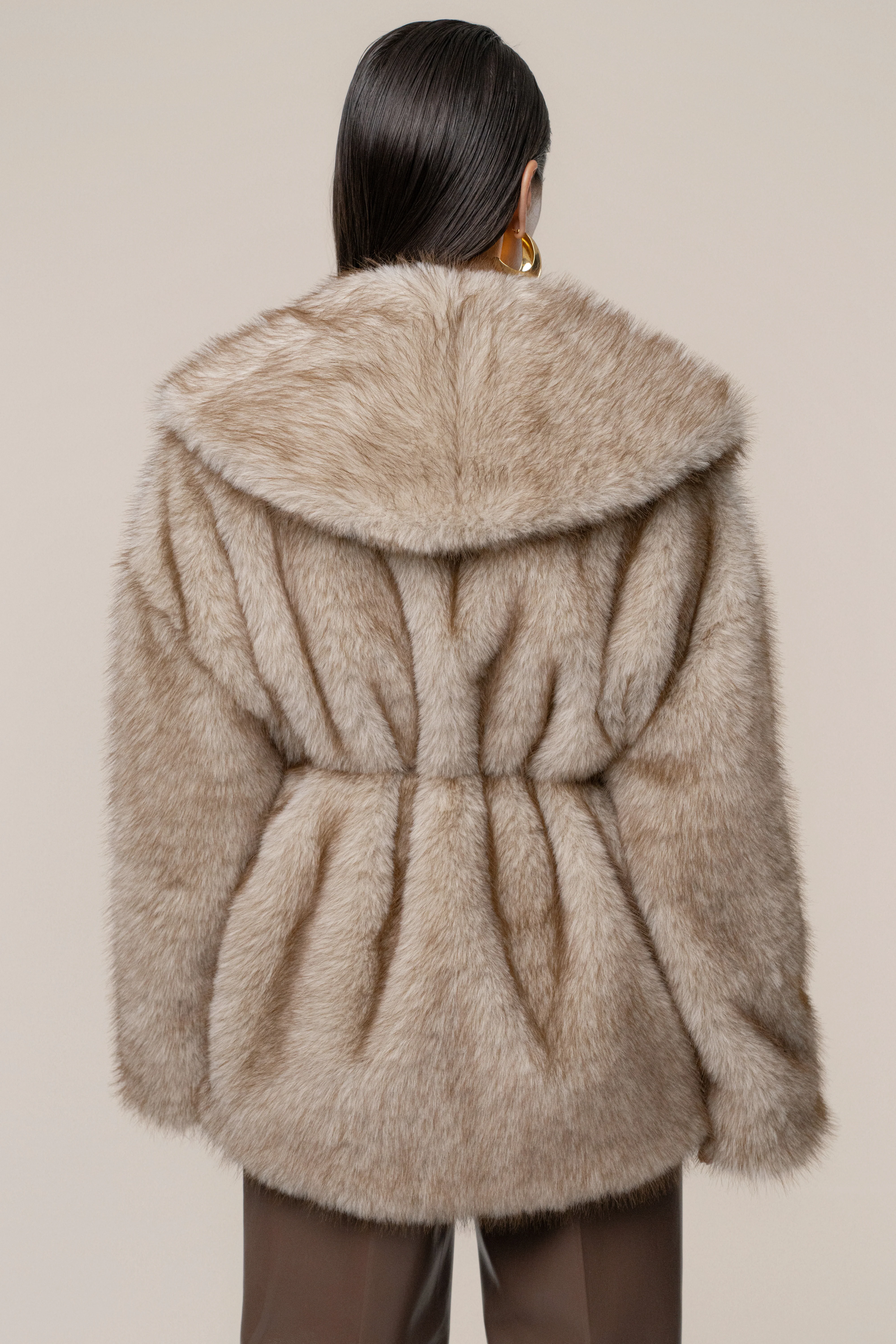 Ivory/Brown Soft Season Faux Fur Coat - Image 13