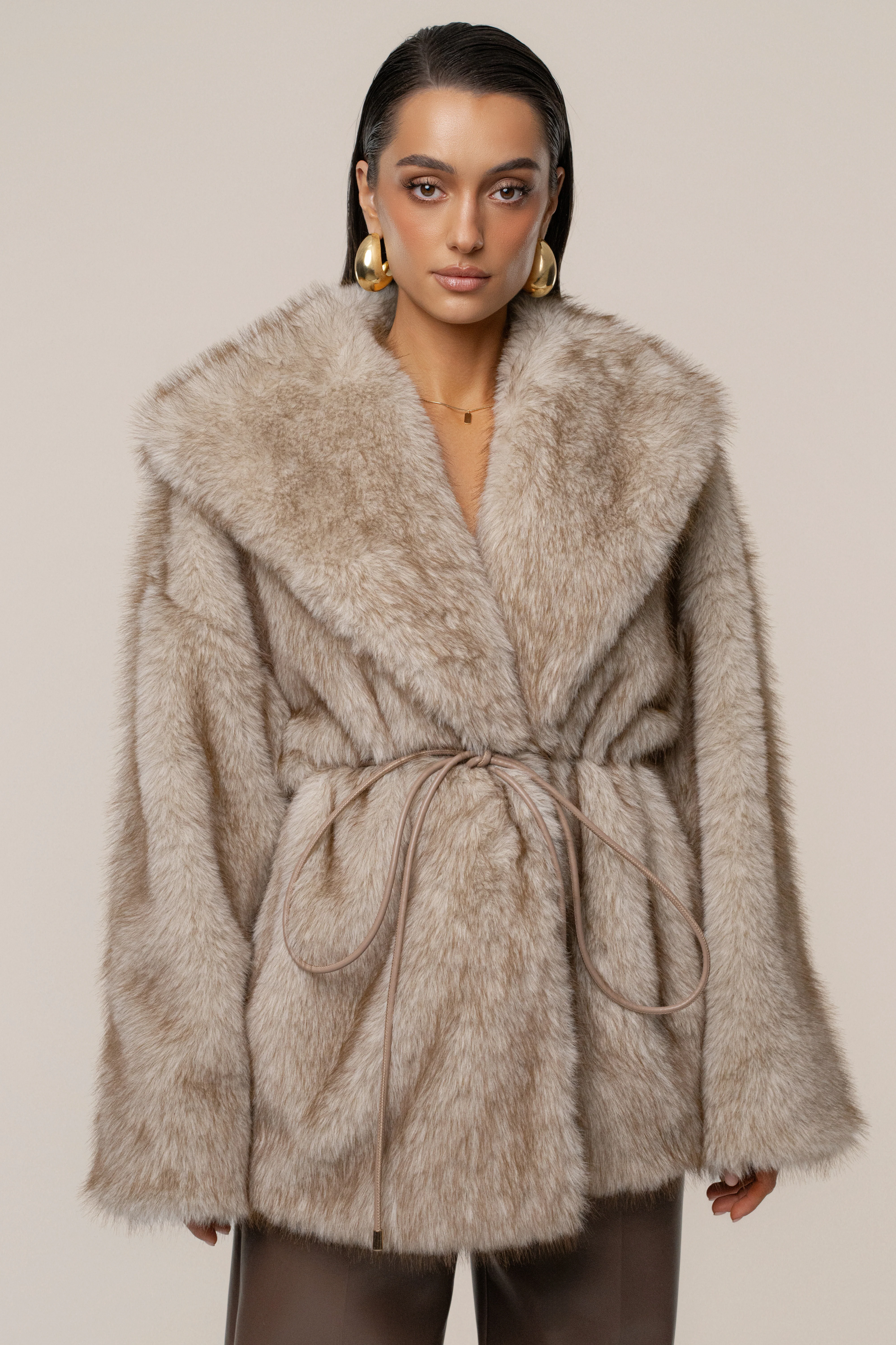 Ivory/Brown Soft Season Faux Fur Coat - Image 4