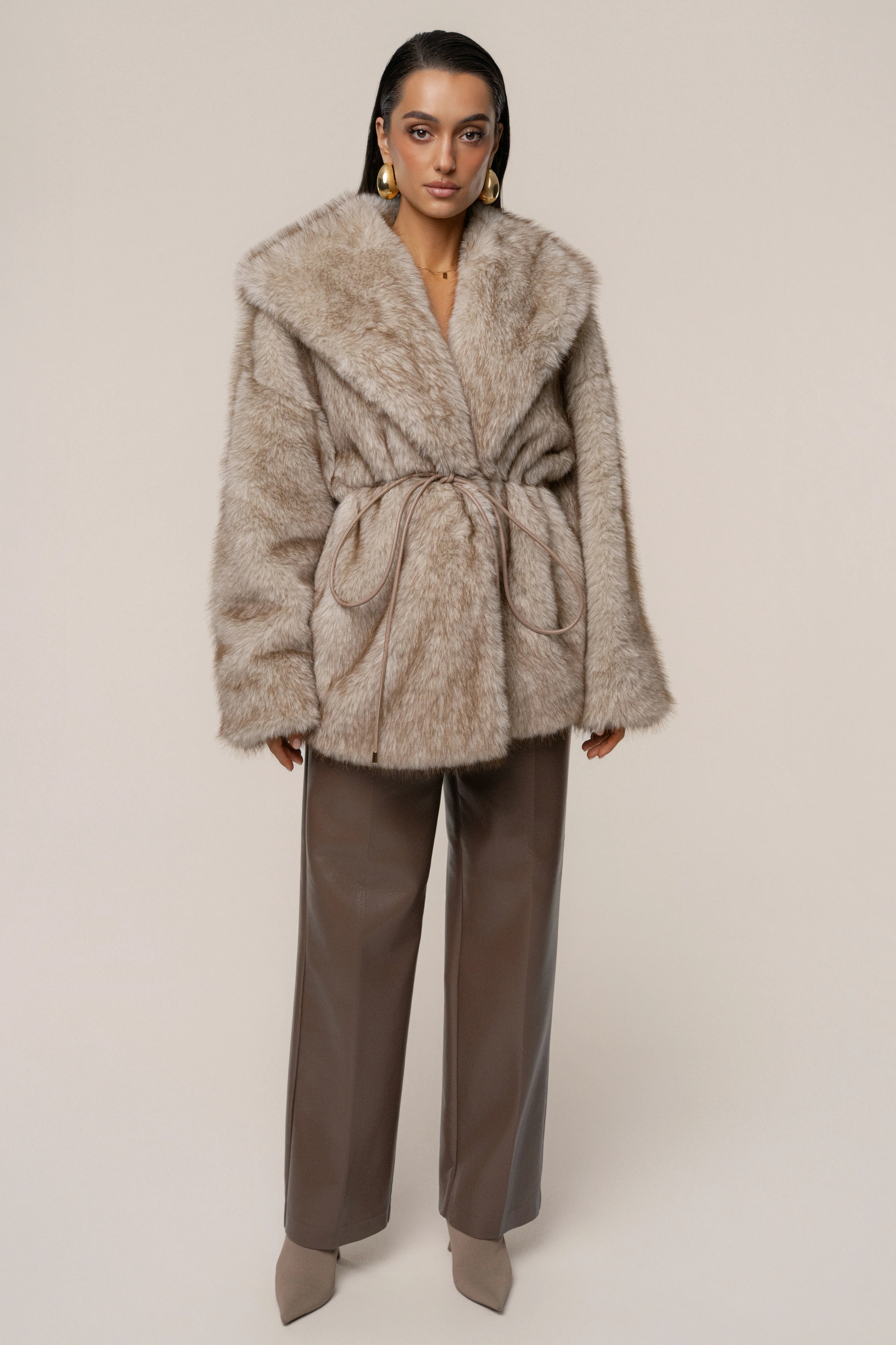 Ivory/Brown Soft Season Faux Fur Coat - Image 6