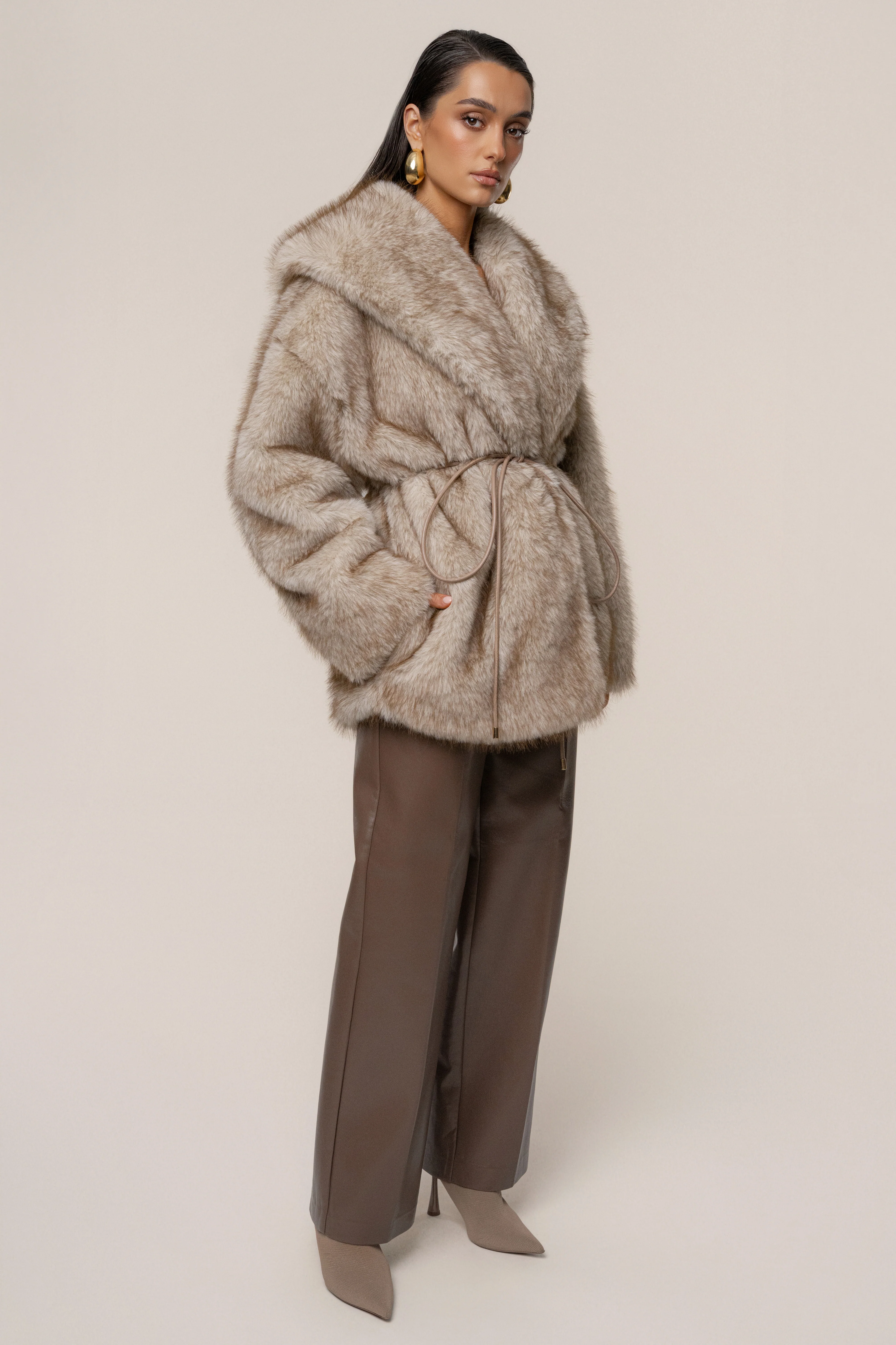 Ivory/Brown Soft Season Faux Fur Coat - Image 7
