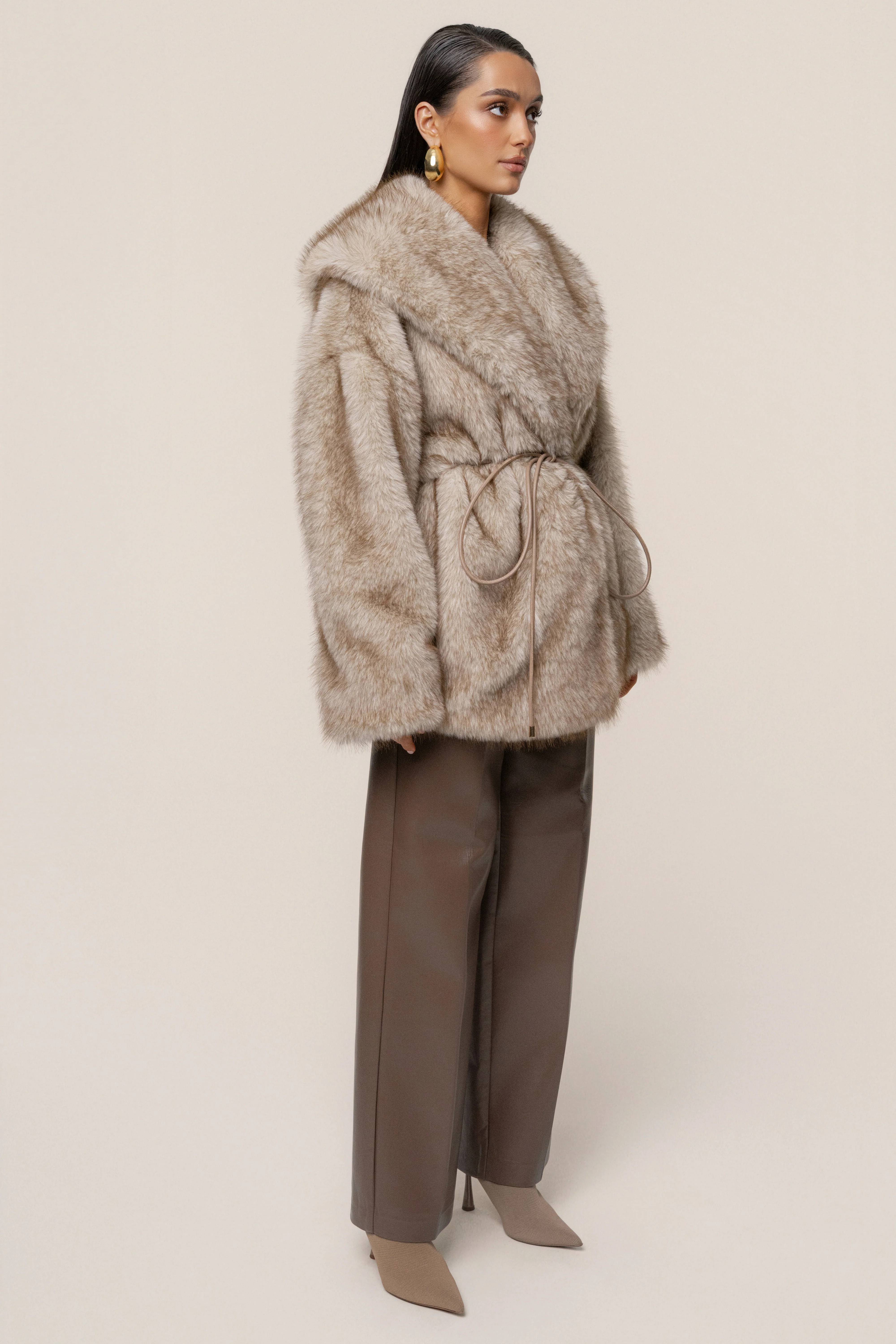 Ivory/Brown Soft Season Faux Fur Coat - Image 9