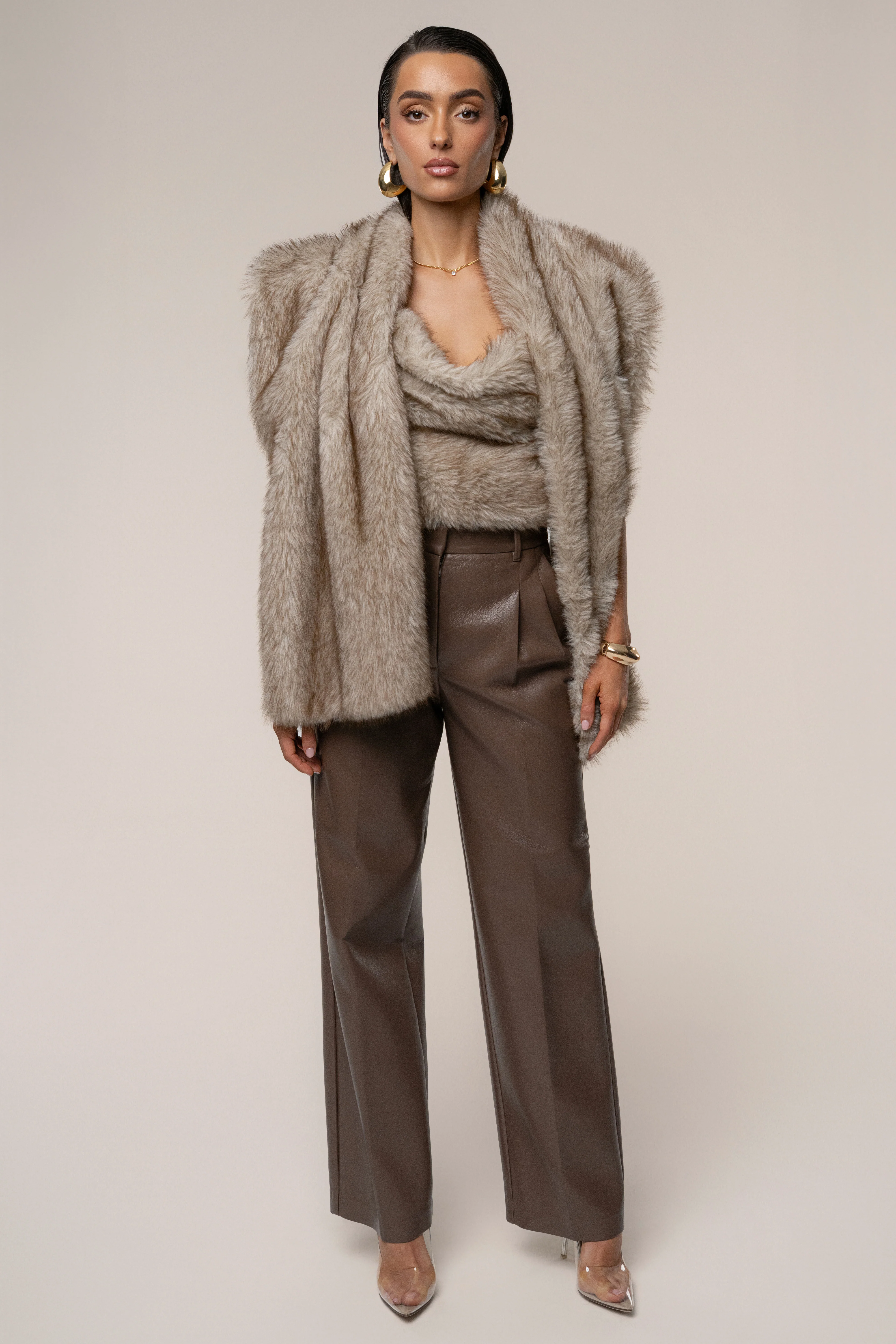 Ivory/Brown Winter Bliss Faux Fur Wrap - Image 4