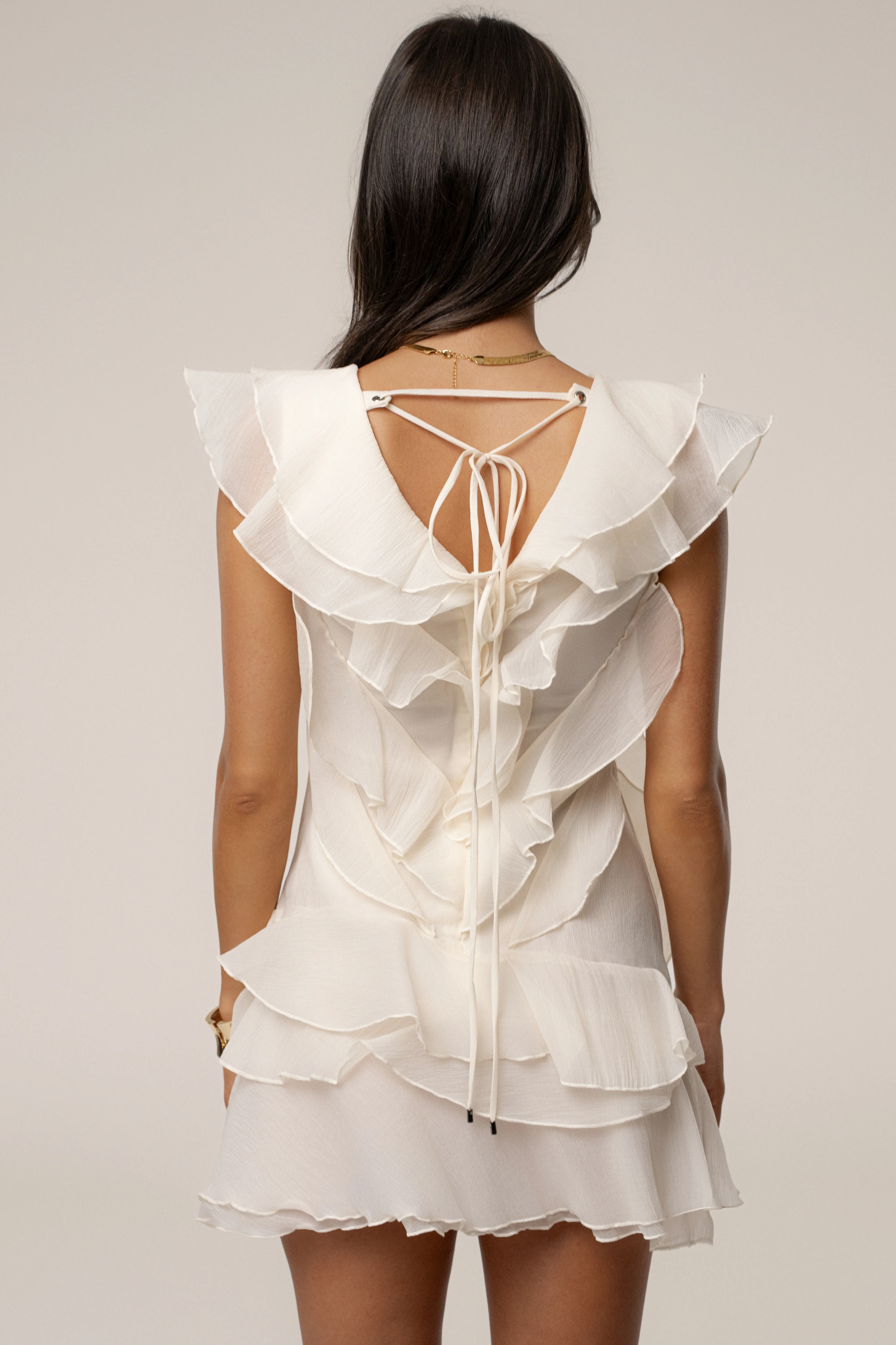 Ivory Dove Chiffon Mini Dress - Image 11