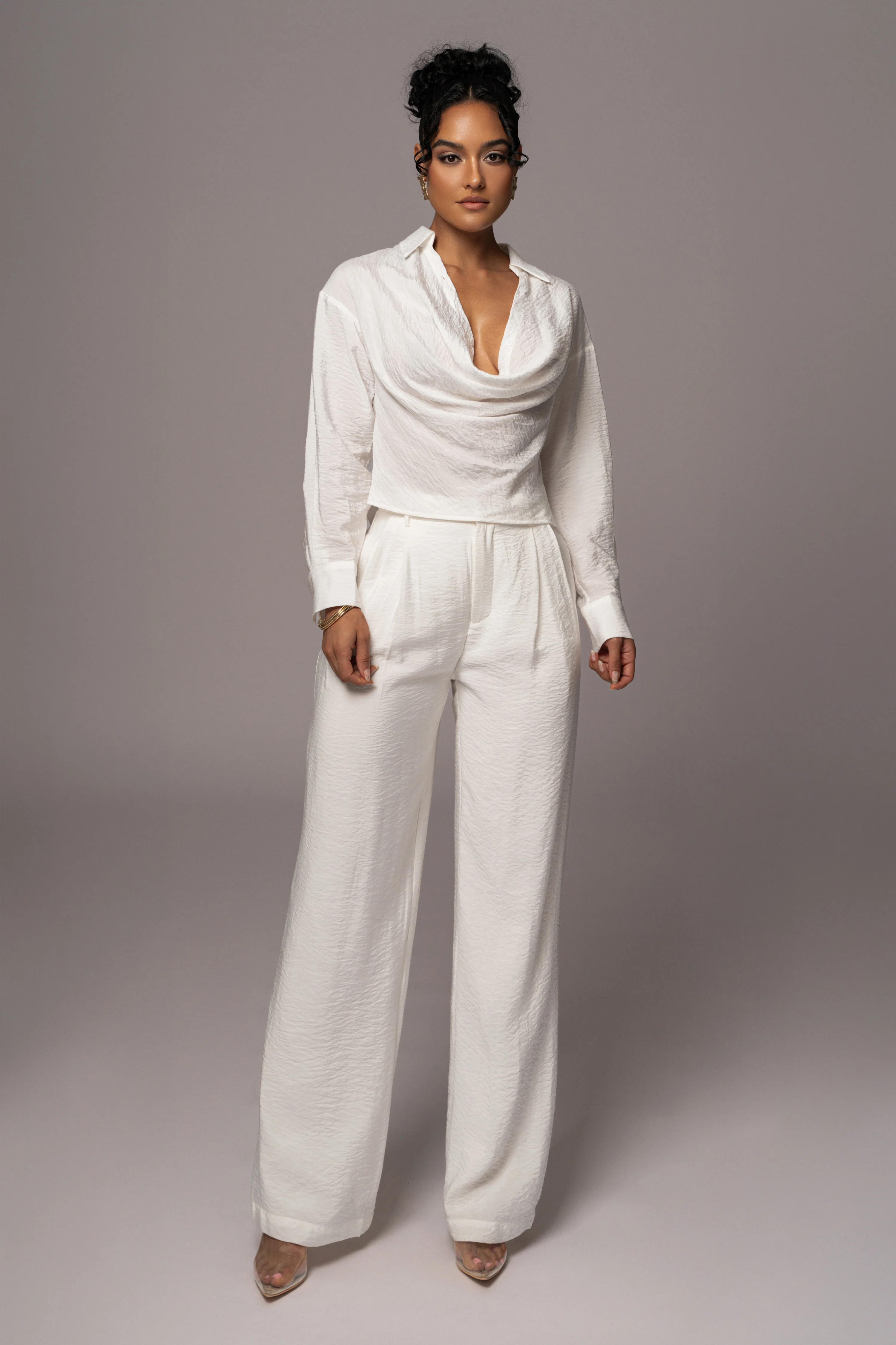 Ivory Drew Crinkled Trousers - Image 5