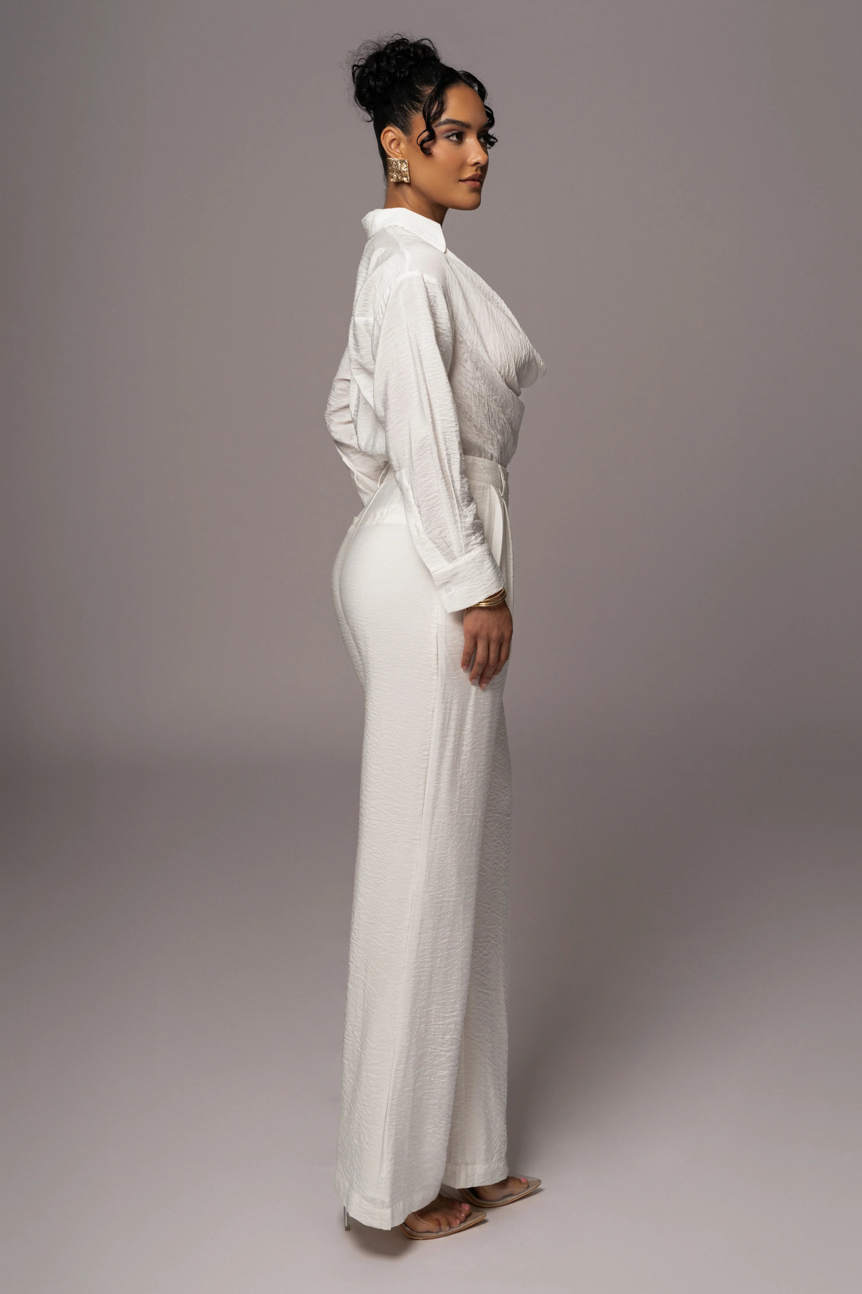 Ivory Drew Crinkled Trousers - Image 7