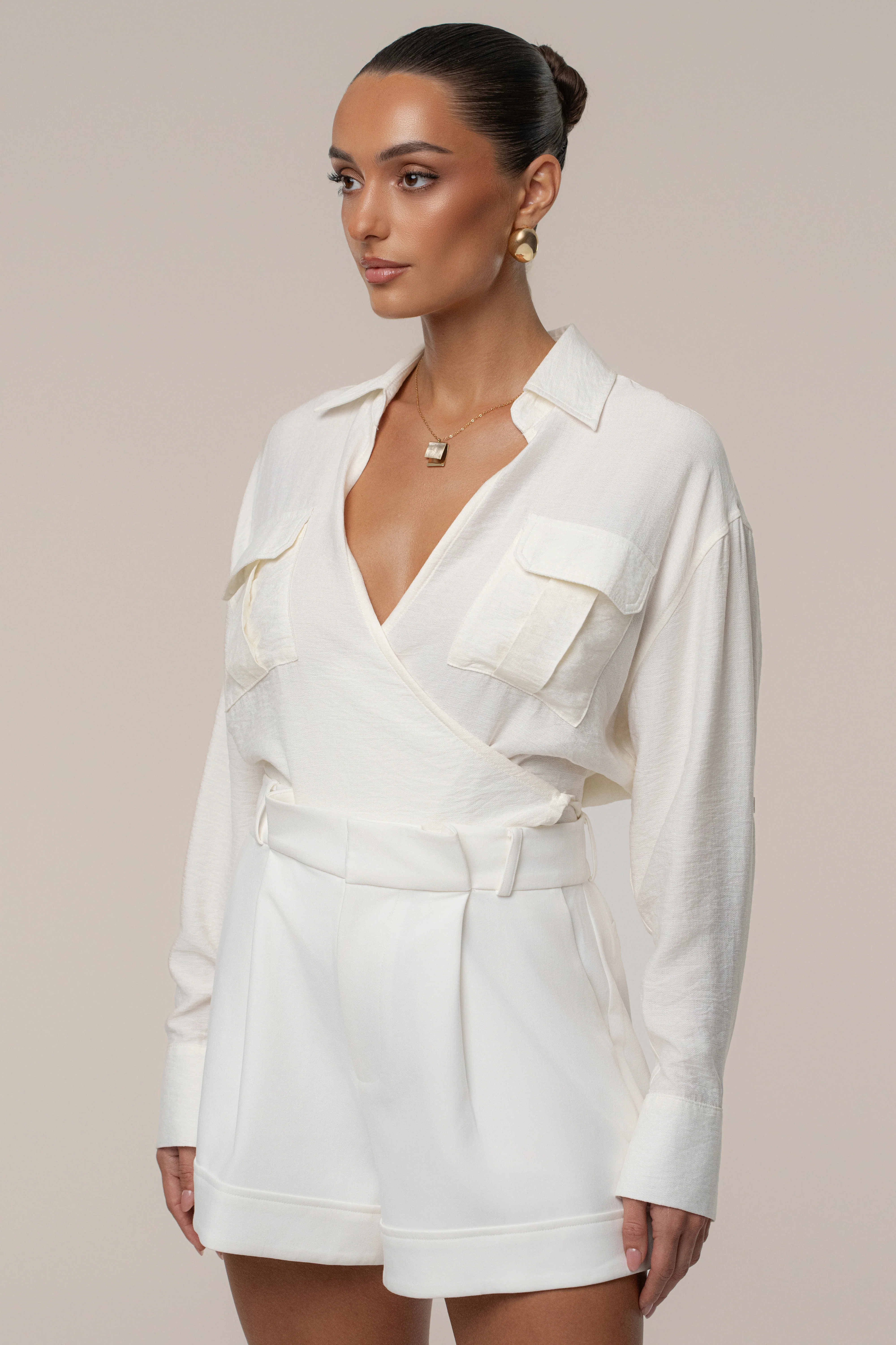 Ivory Drift Collared Cargo Top - Image 9