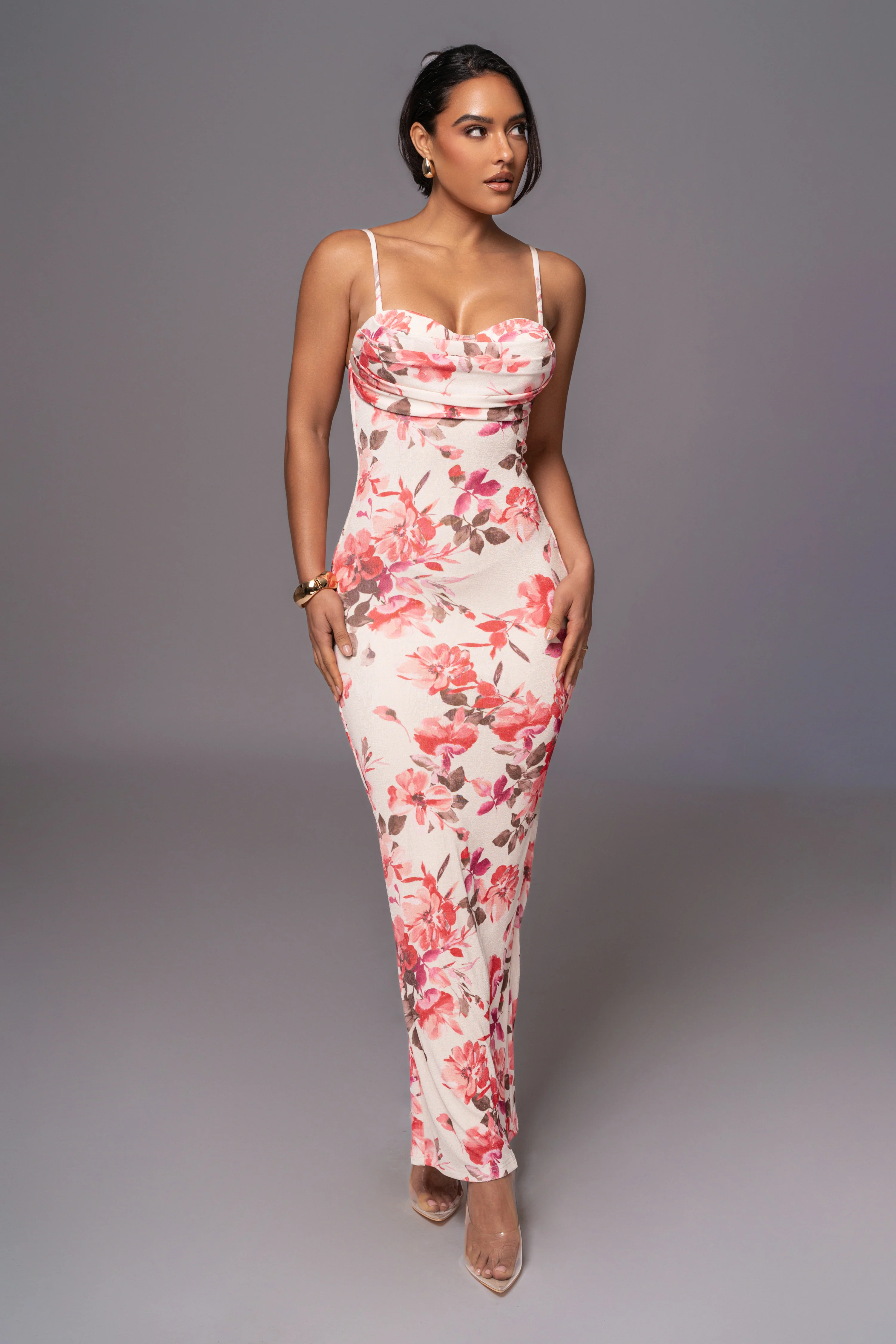 Ivory Floral Slinky Visions Of You Maxi Dress - Image 3