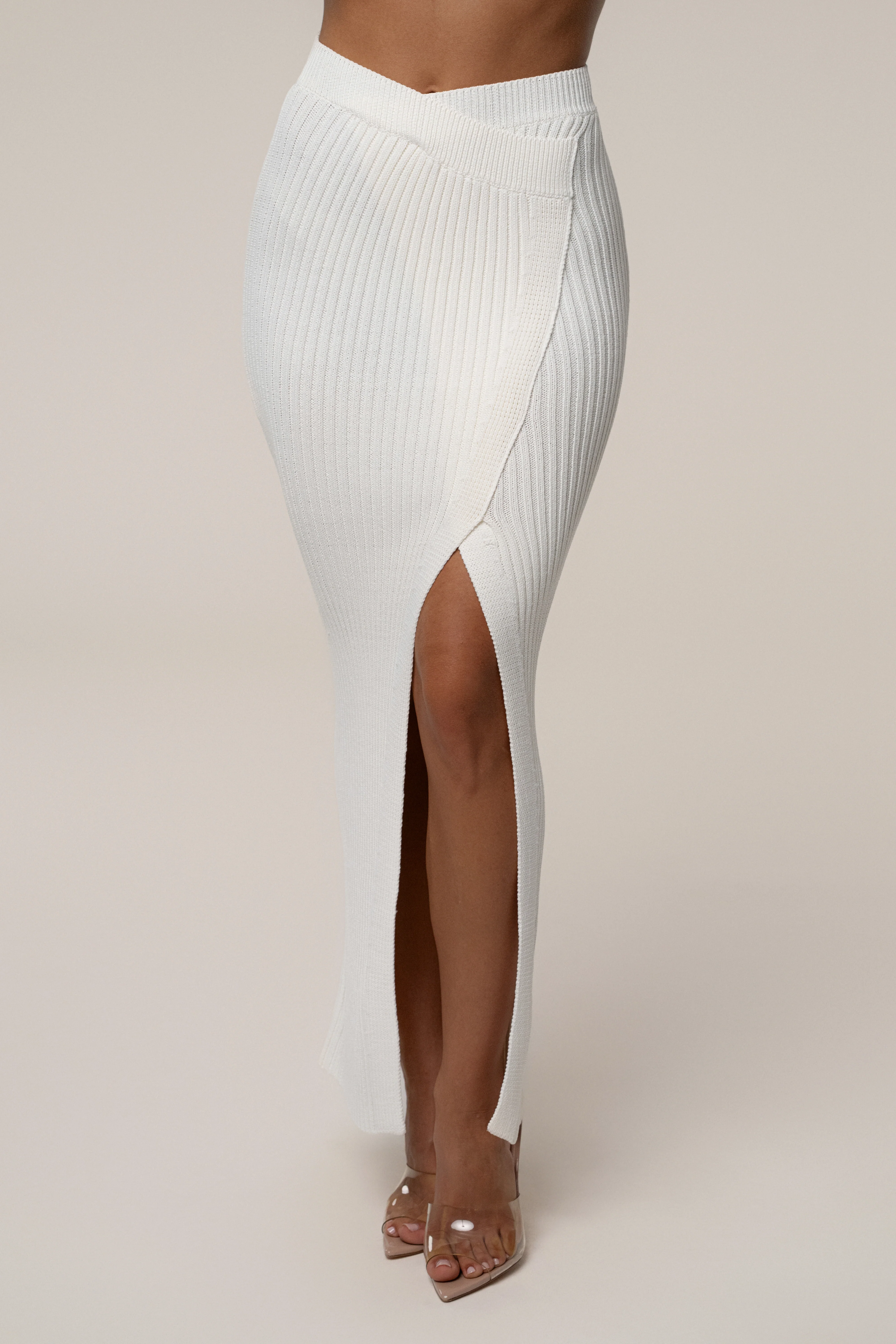 Ivory Hamptons Ribbed Slit Skirt - Image 3