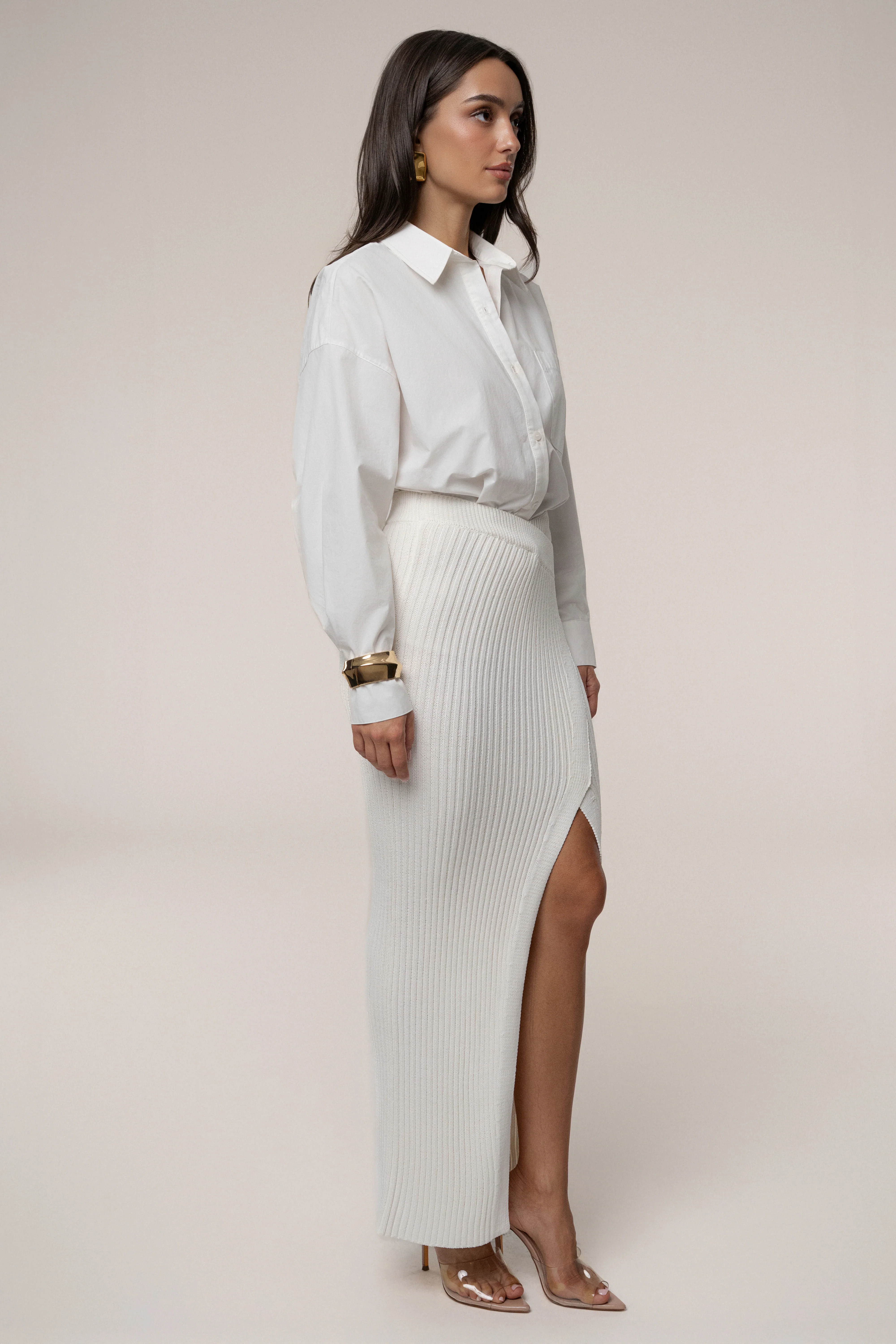 Ivory Hamptons Ribbed Slit Skirt - Image 8