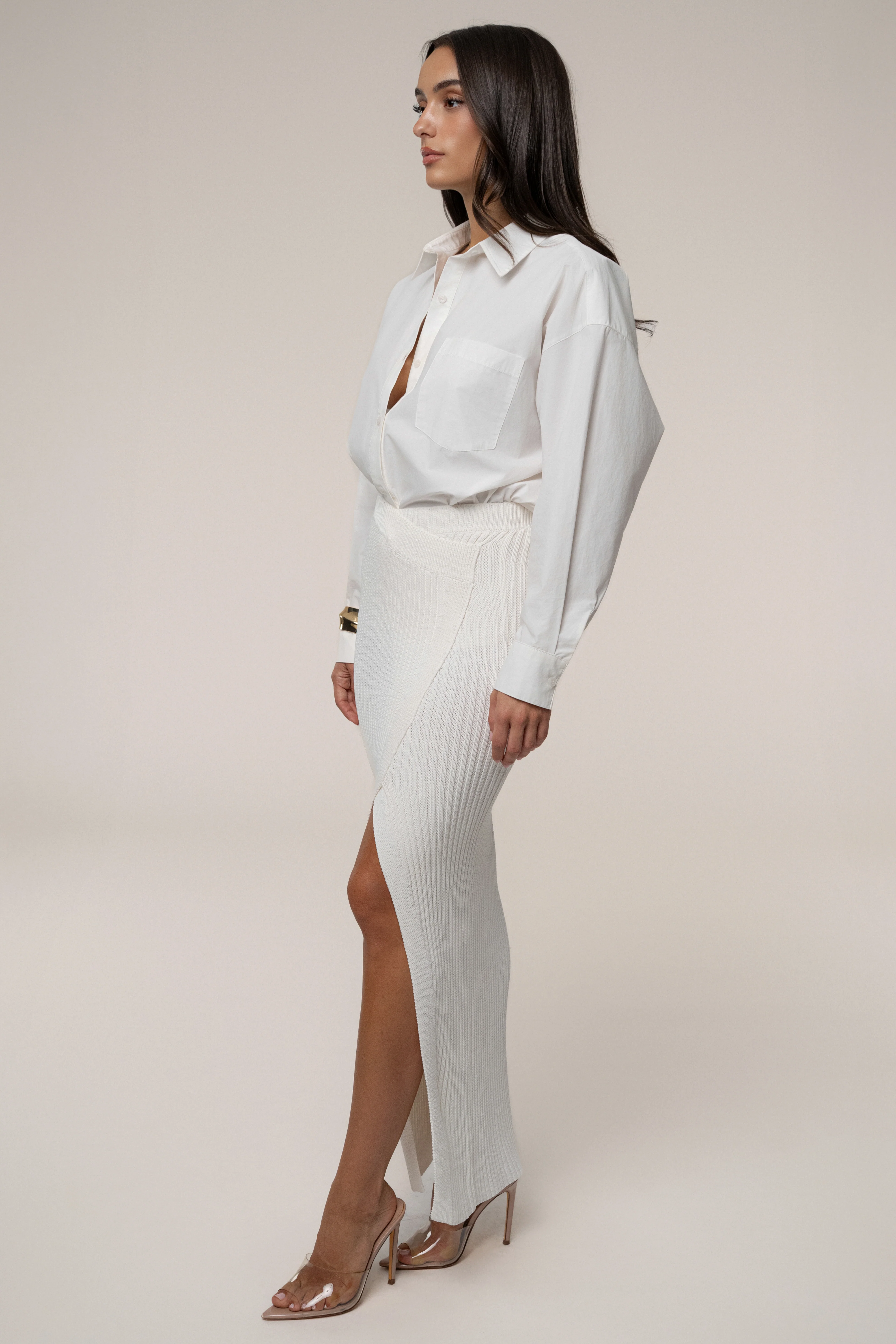 Ivory Hamptons Ribbed Slit Skirt - Image 9