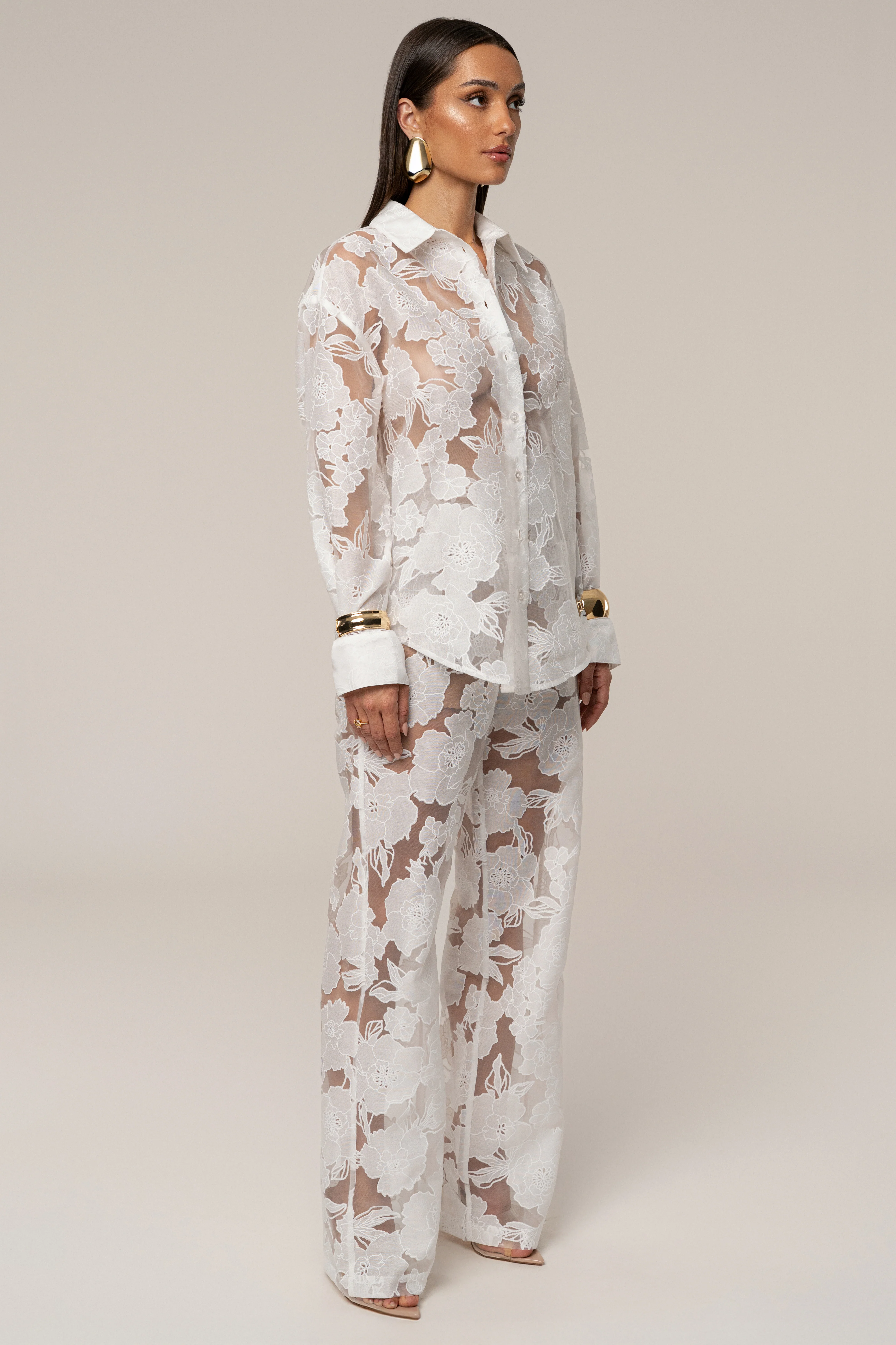 Ivory Organza Floral Blouse - Image 7