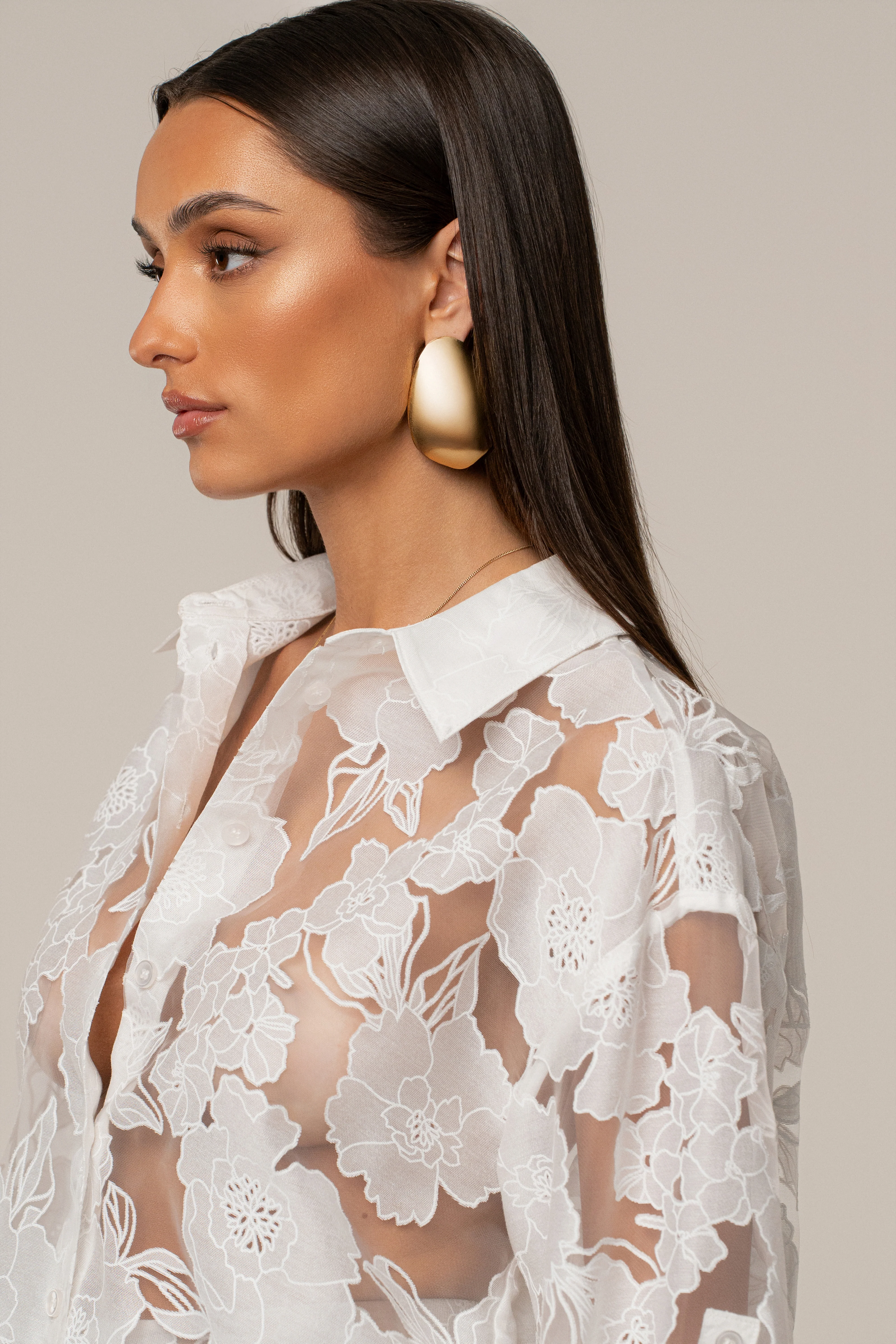 Ivory Organza Floral Blouse - Image 8