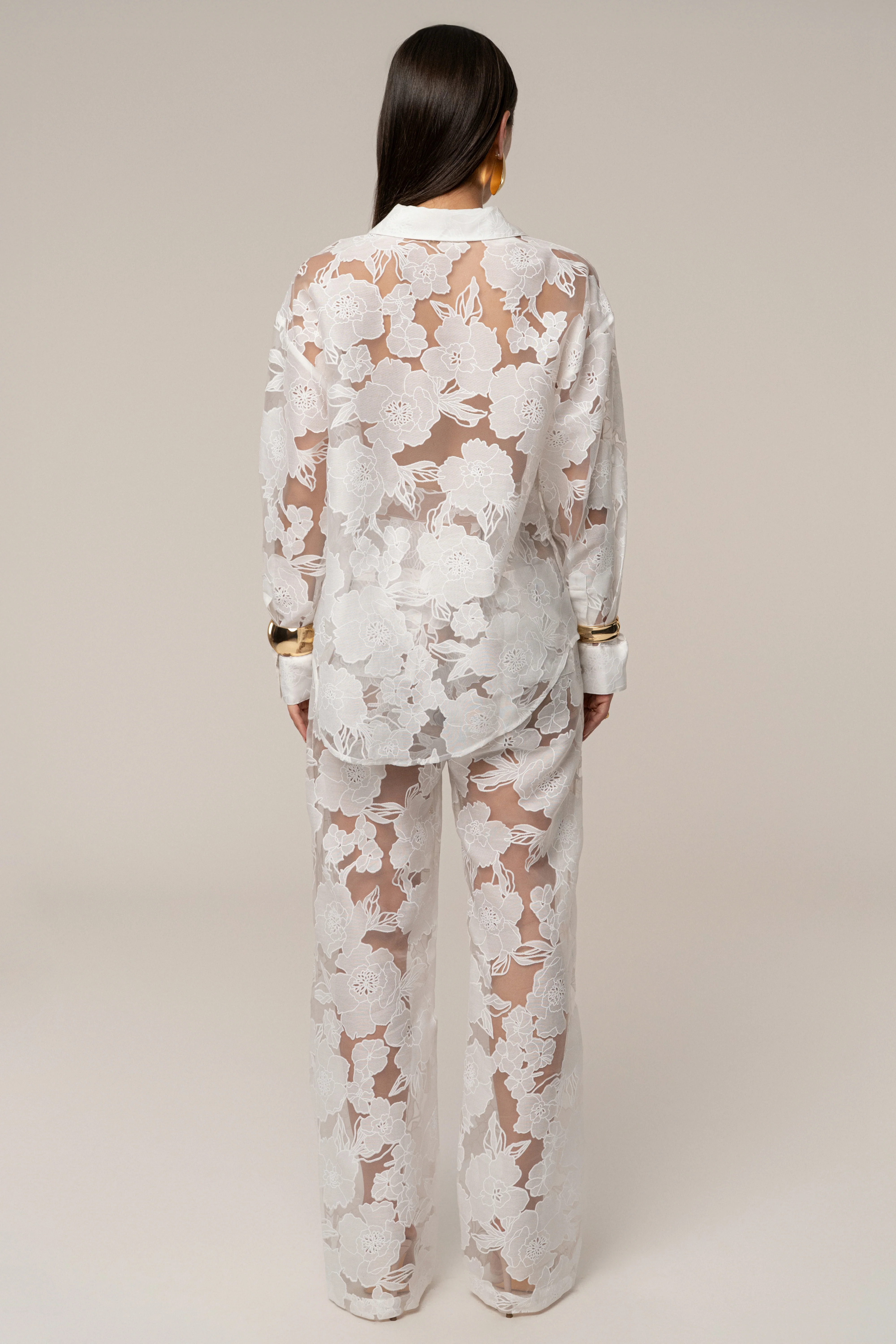 Ivory Organza Floral Blouse - Image 9