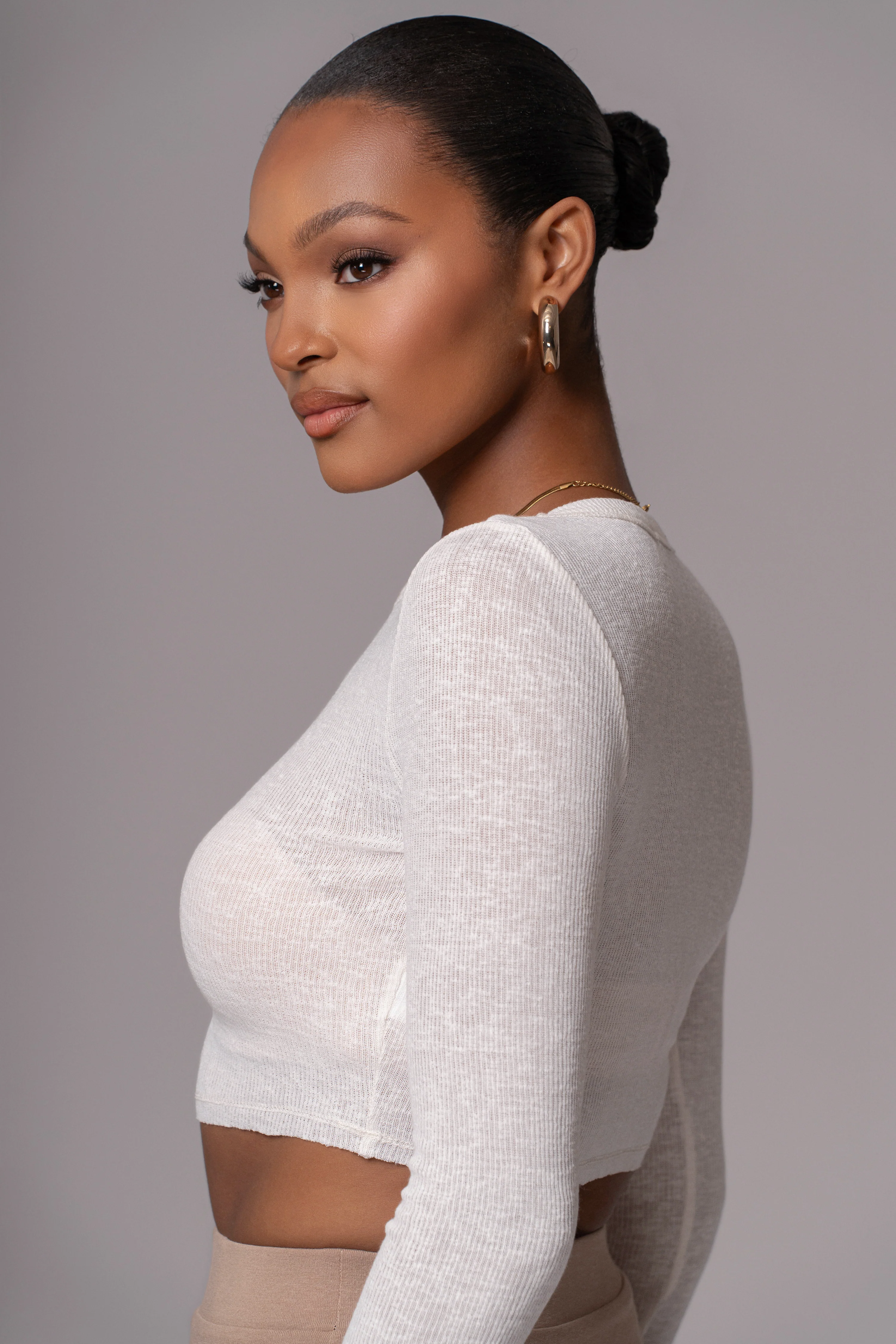 Ivory Just Enough Ribbed Crop Top - Image 3