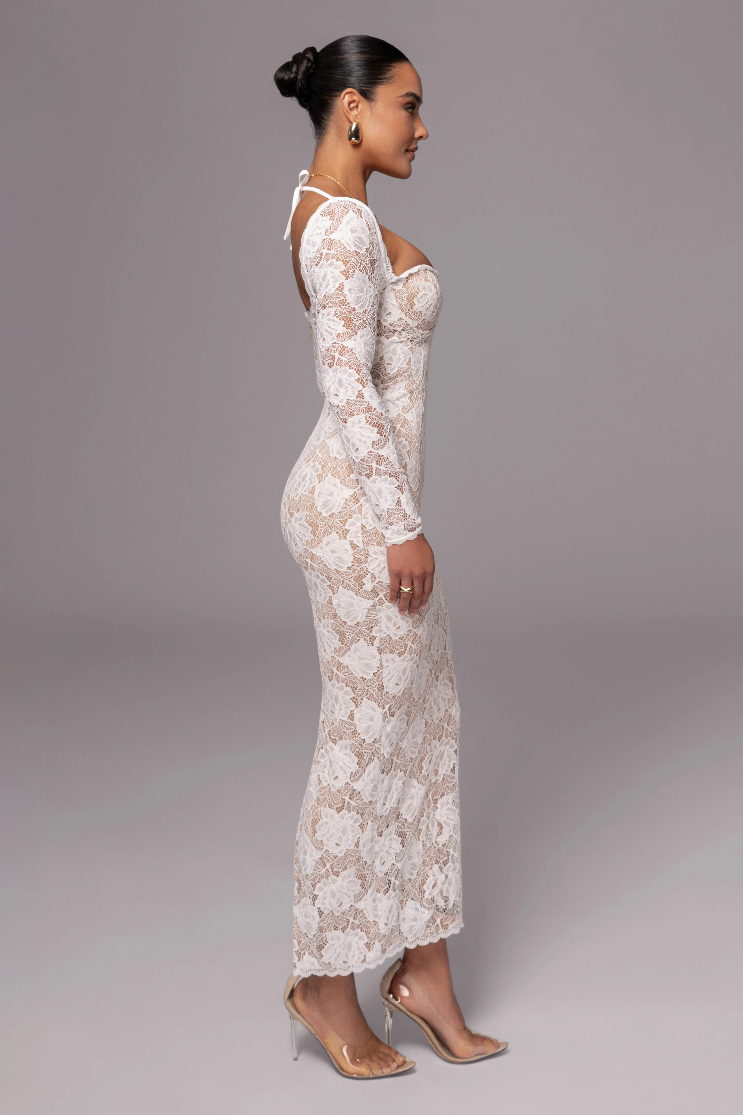 Ivory Lace Sweetheart Maxi Dress - Image 14