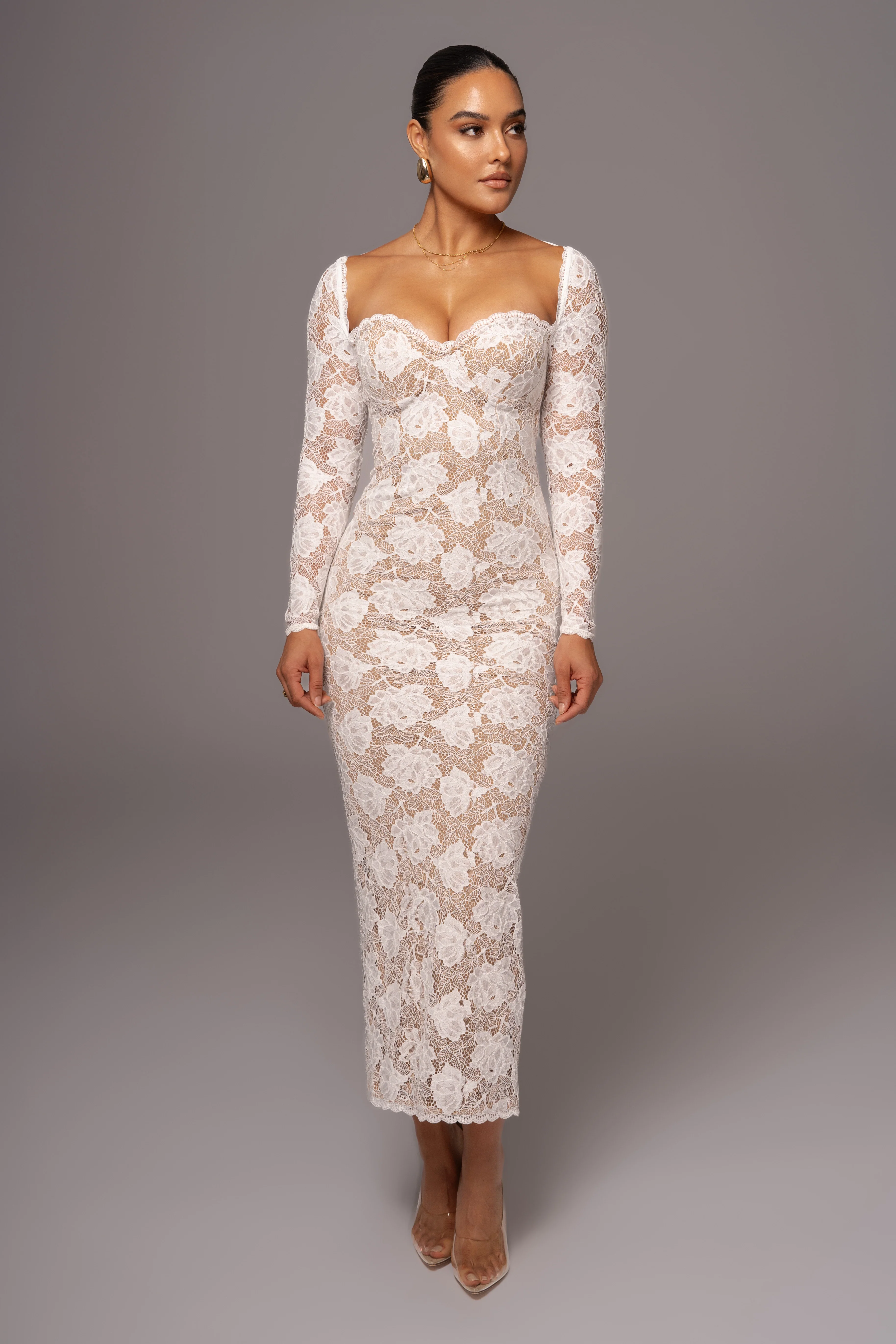 Ivory Lace Sweetheart Maxi Dress - Image 4