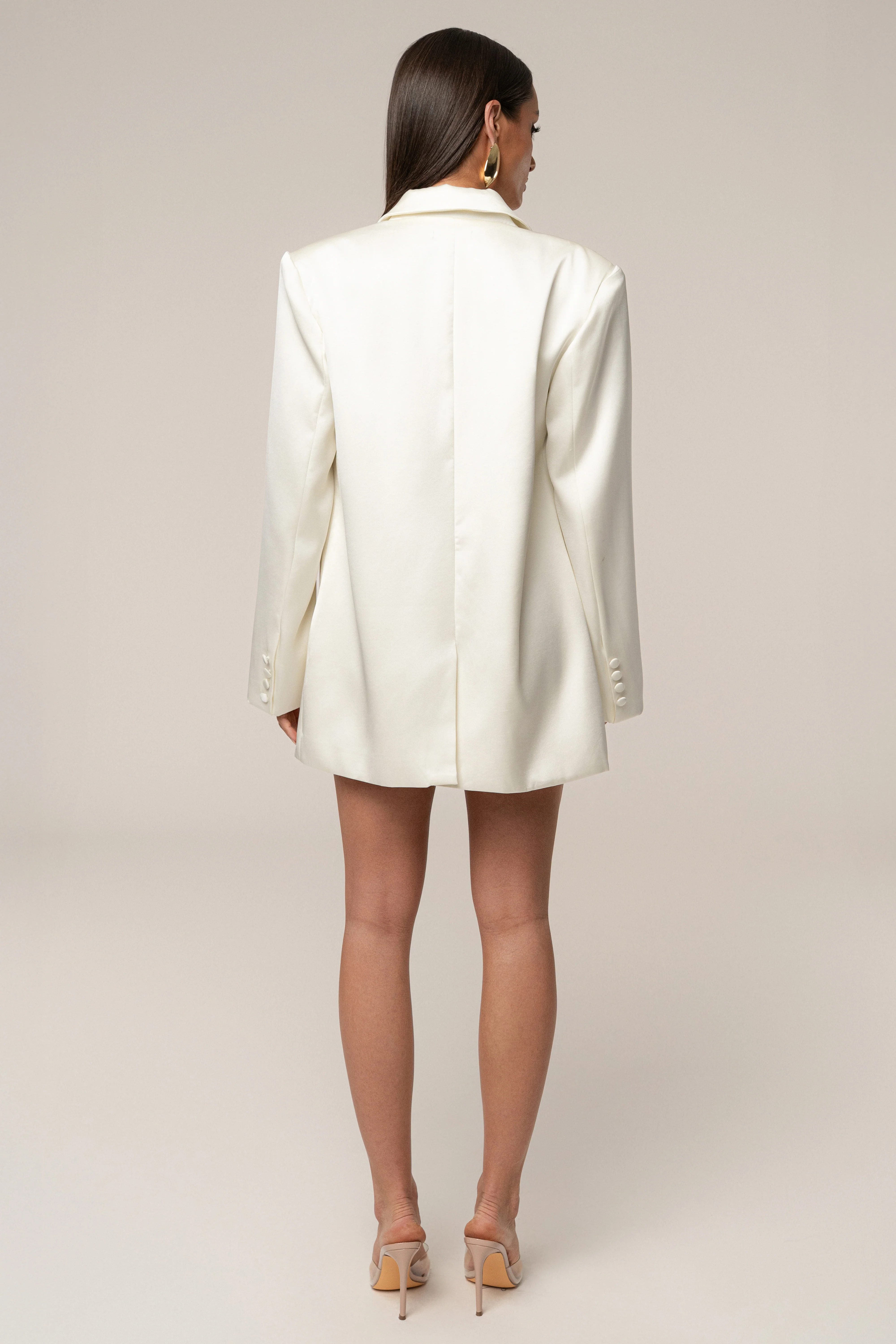 Ivory Lara Oversize Satin Blazer - Image 11